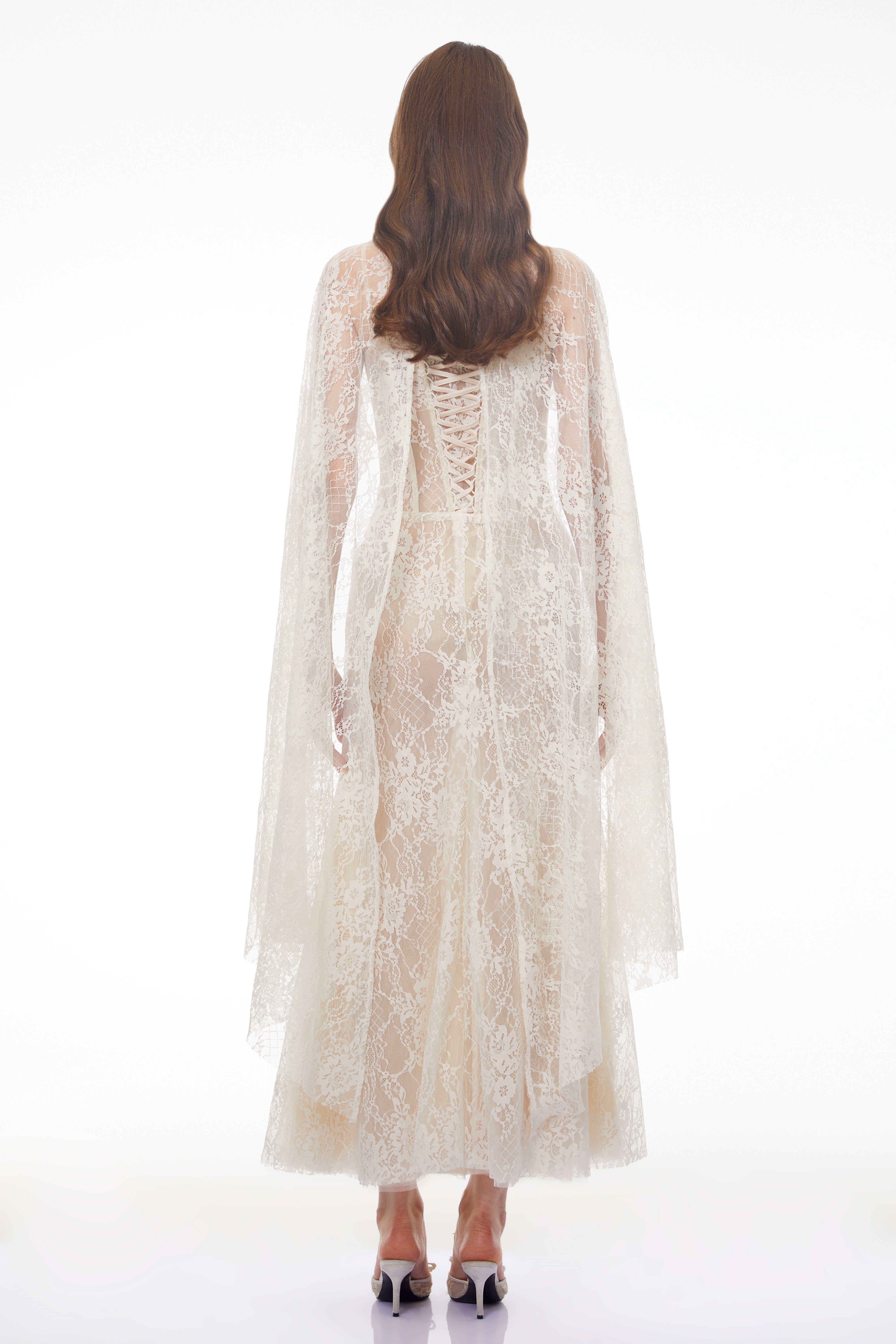 Cinzia Beige Sweetheart Lace Maxi Dress