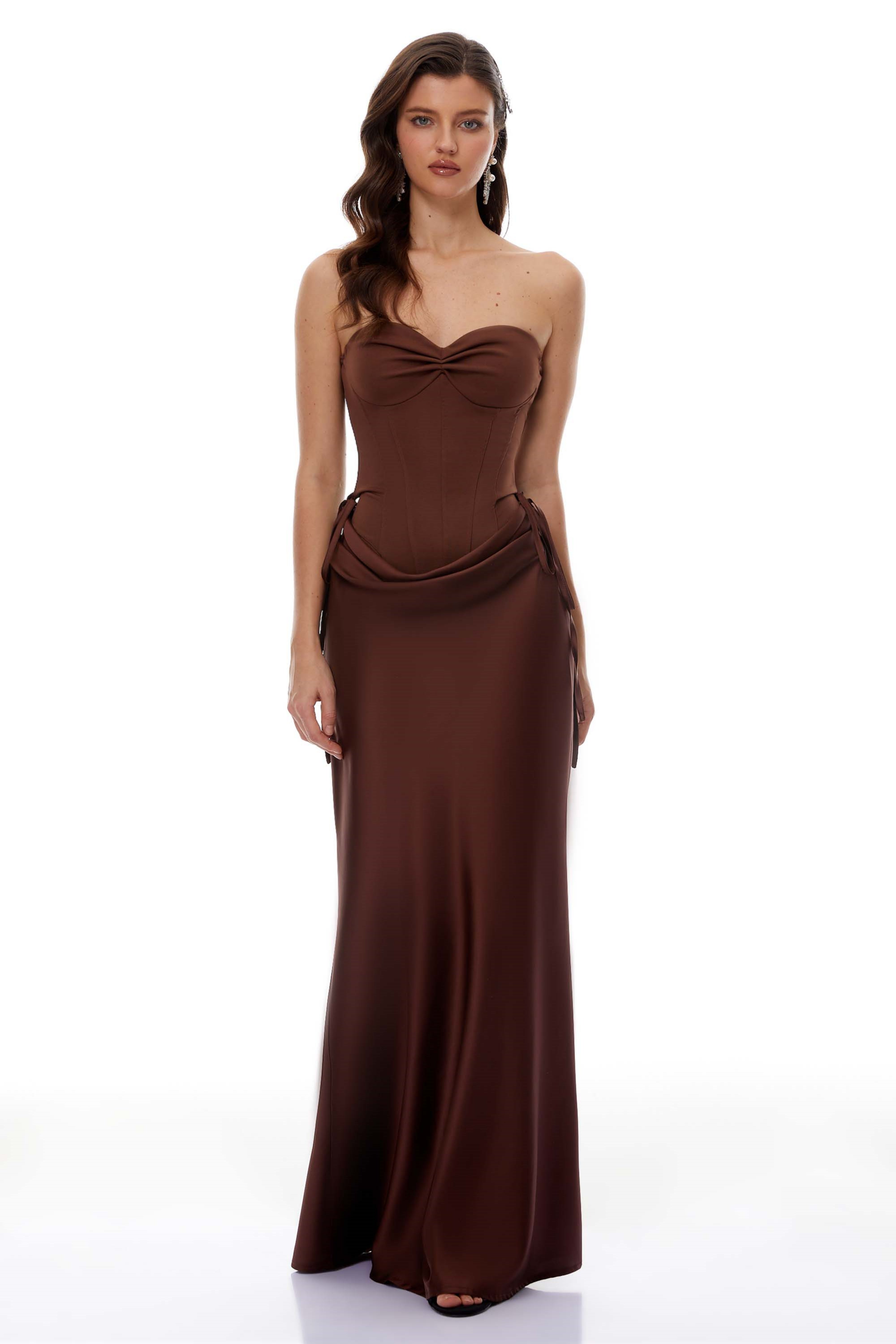 Clara Brown Off-Shoulder Bodysuit & Satin Skirt Set