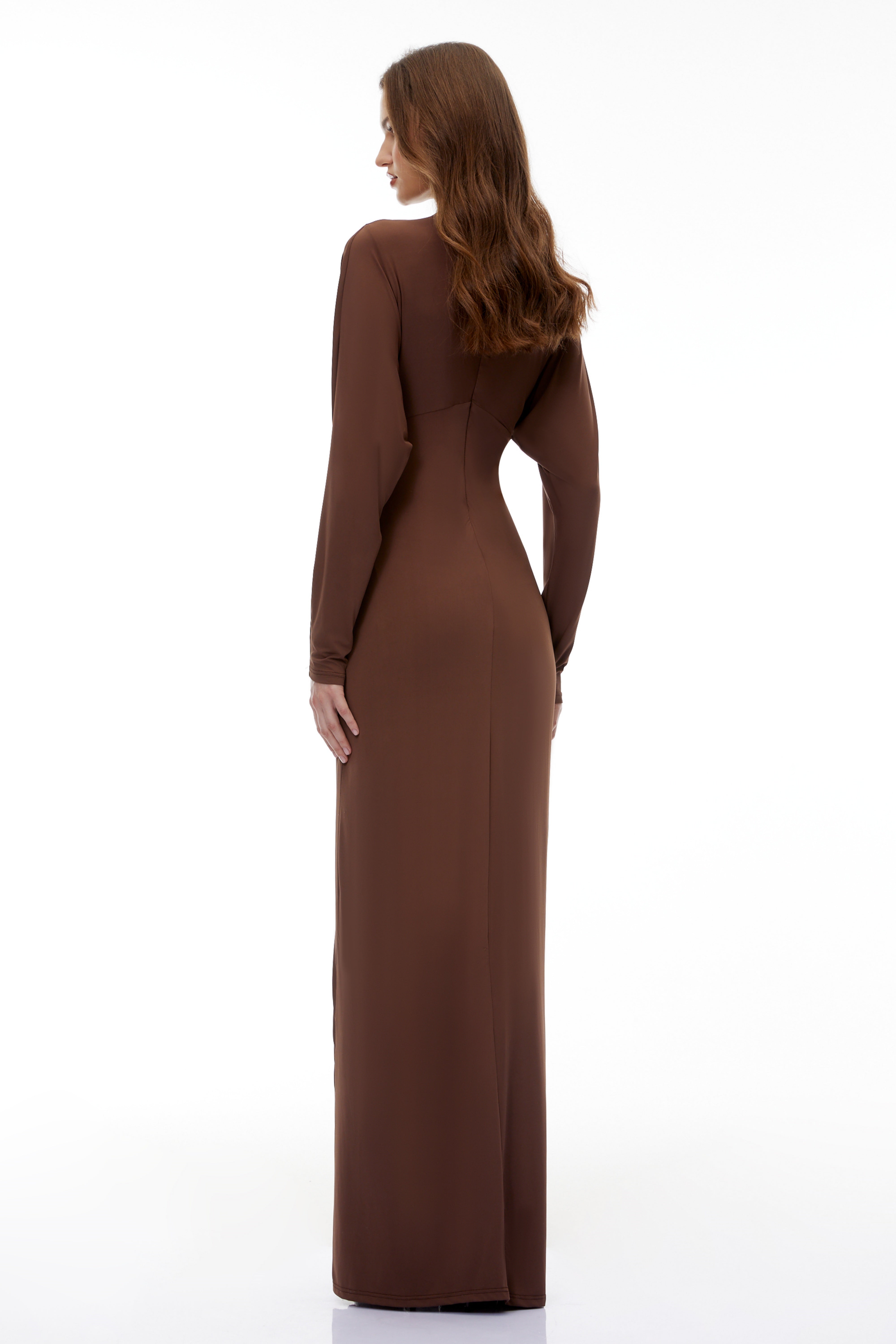 Clara Chocolate Brown Keyhole Twist Front Maxi Dress