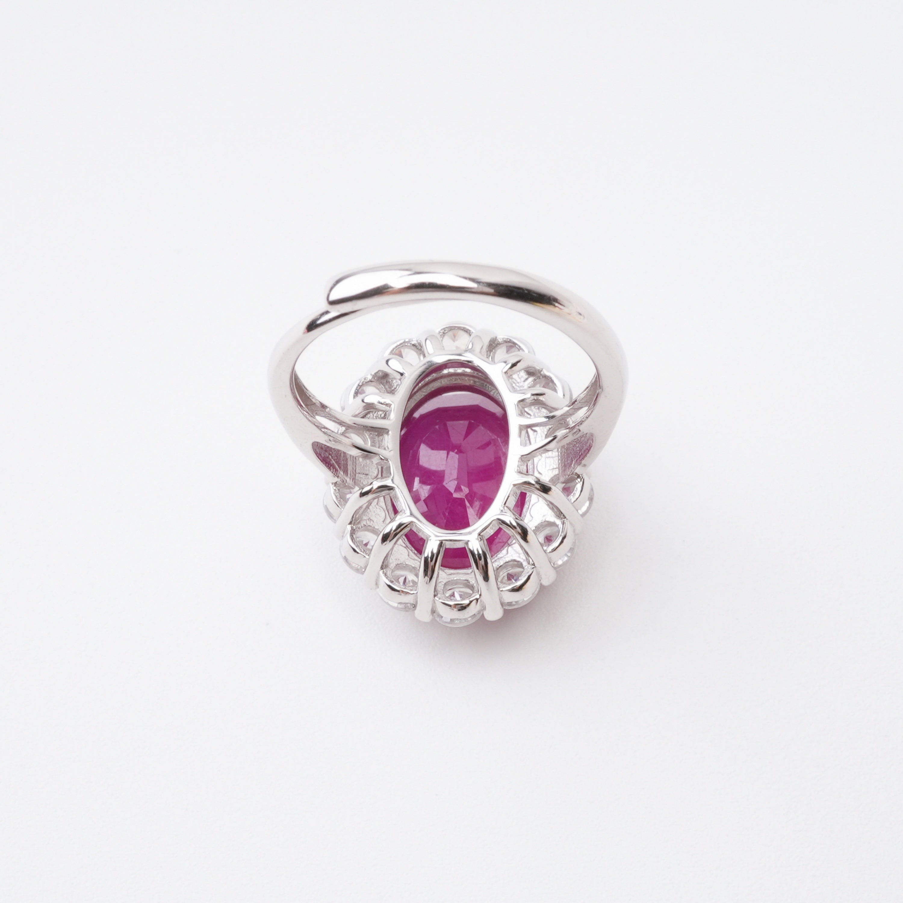 Clarisse Magenta Ruby Round Halo Sterling Silver Ring