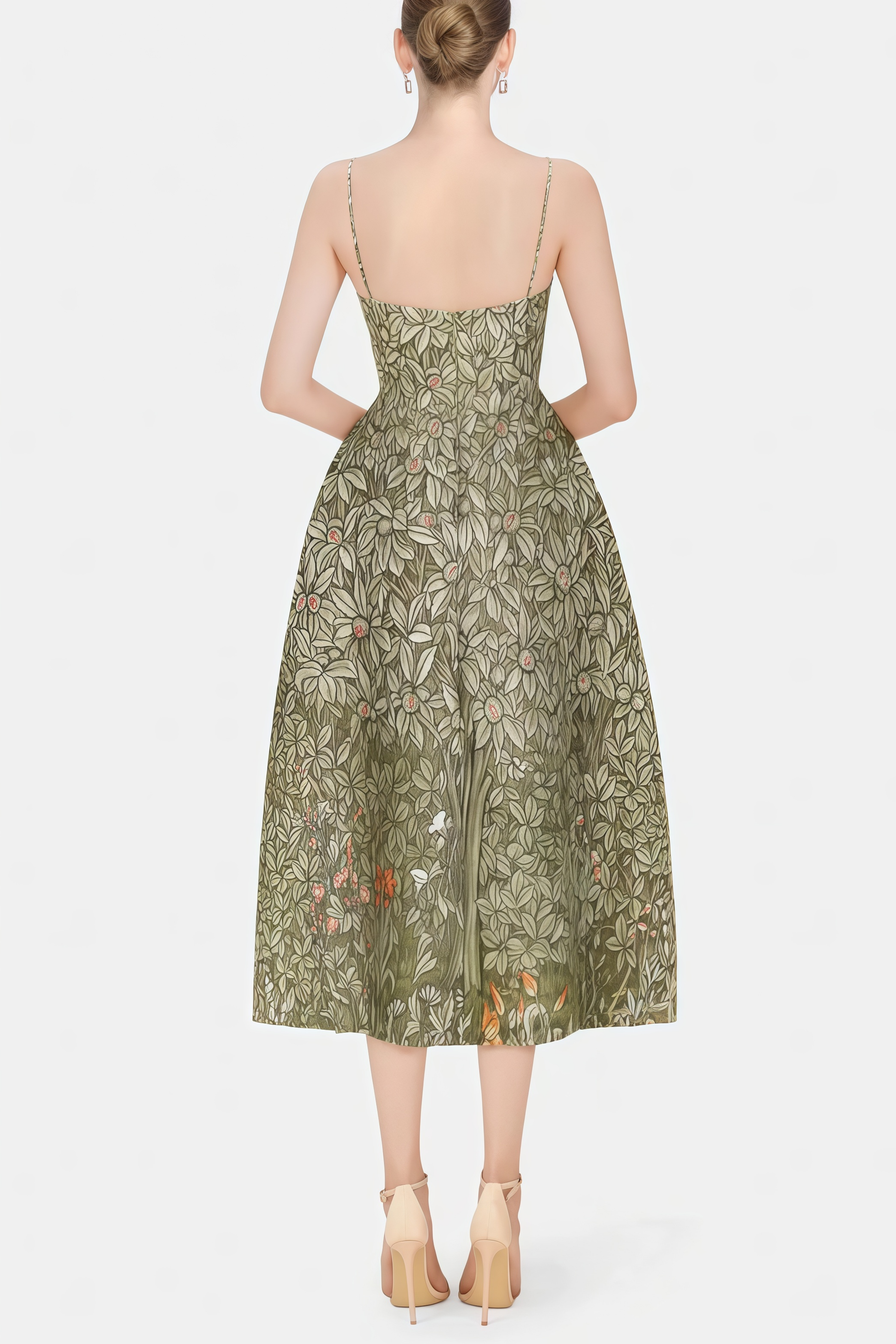 فستان ميدي بطبعة الغابة الخضراء من كلوديا