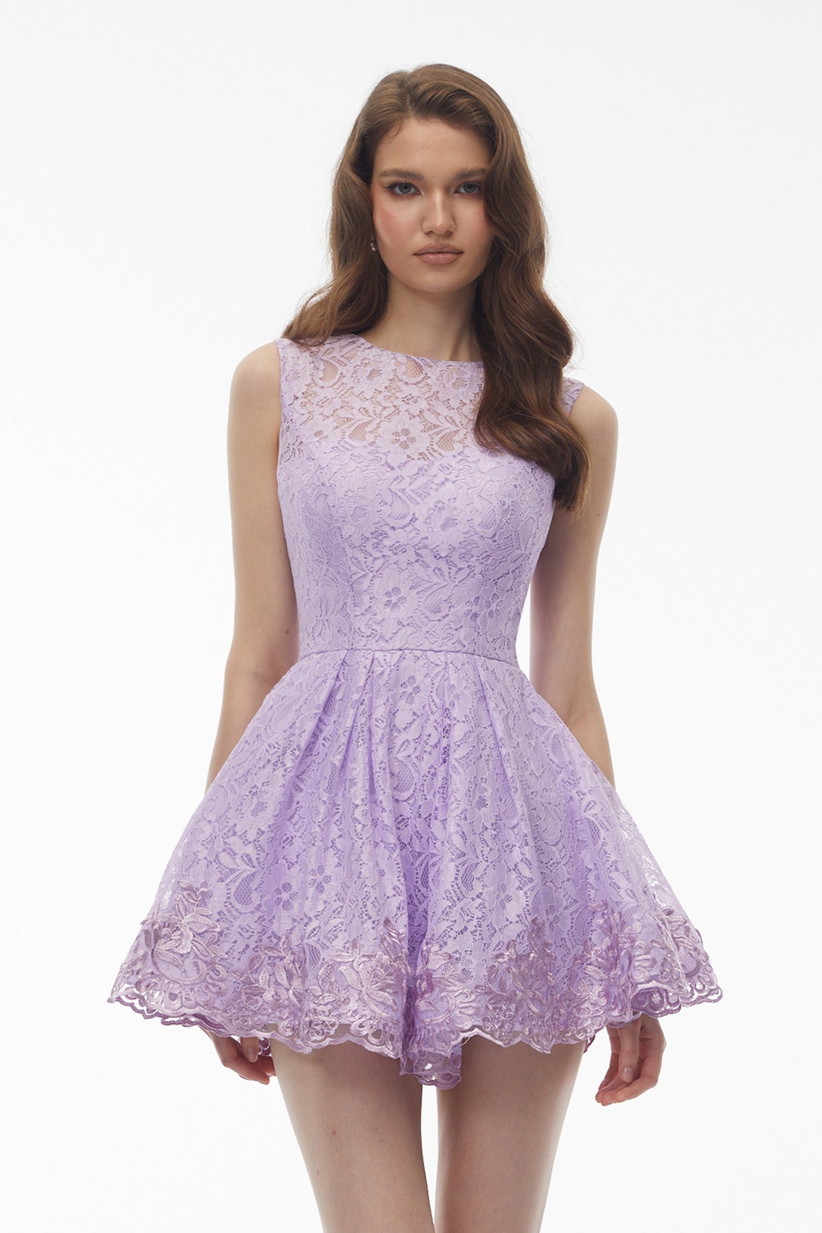 blue dress for baby girl Coatlicue Purple Sleeveless Floral Lace Mini Dress