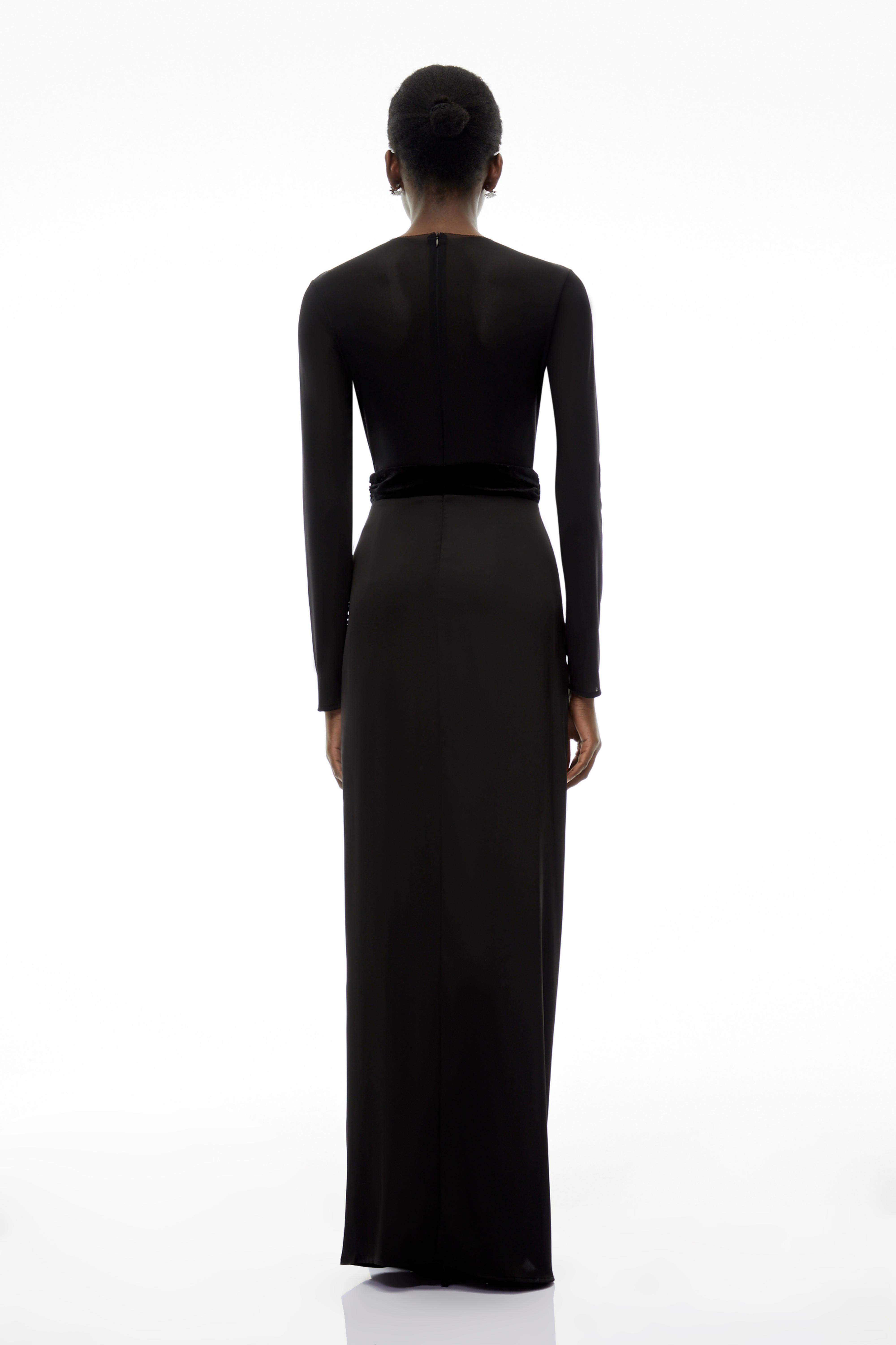 Colette Black Ruched Maxi Dress with Satin Panels