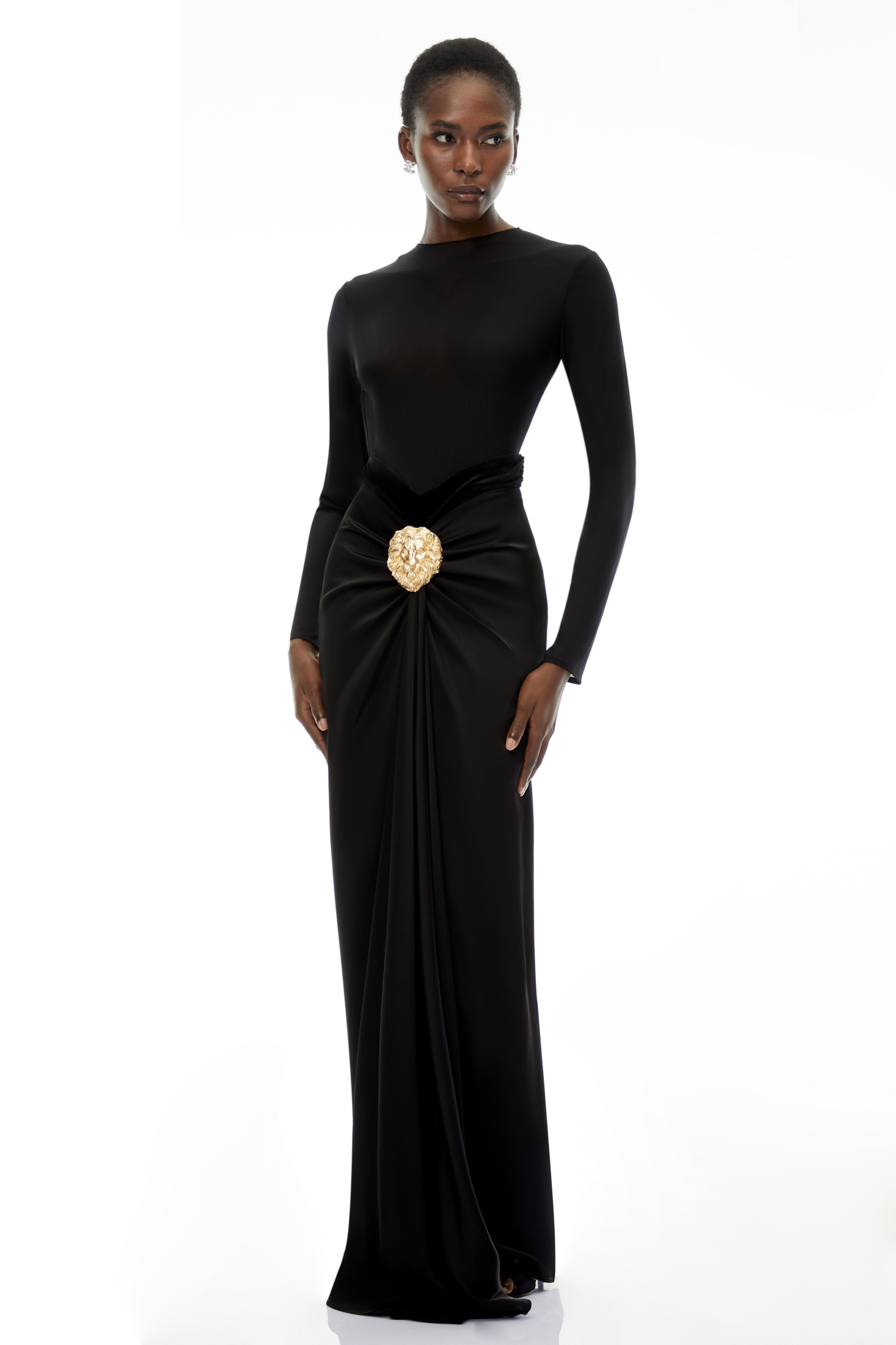 Colette Black Ruched Maxi Dress with Satin Panels