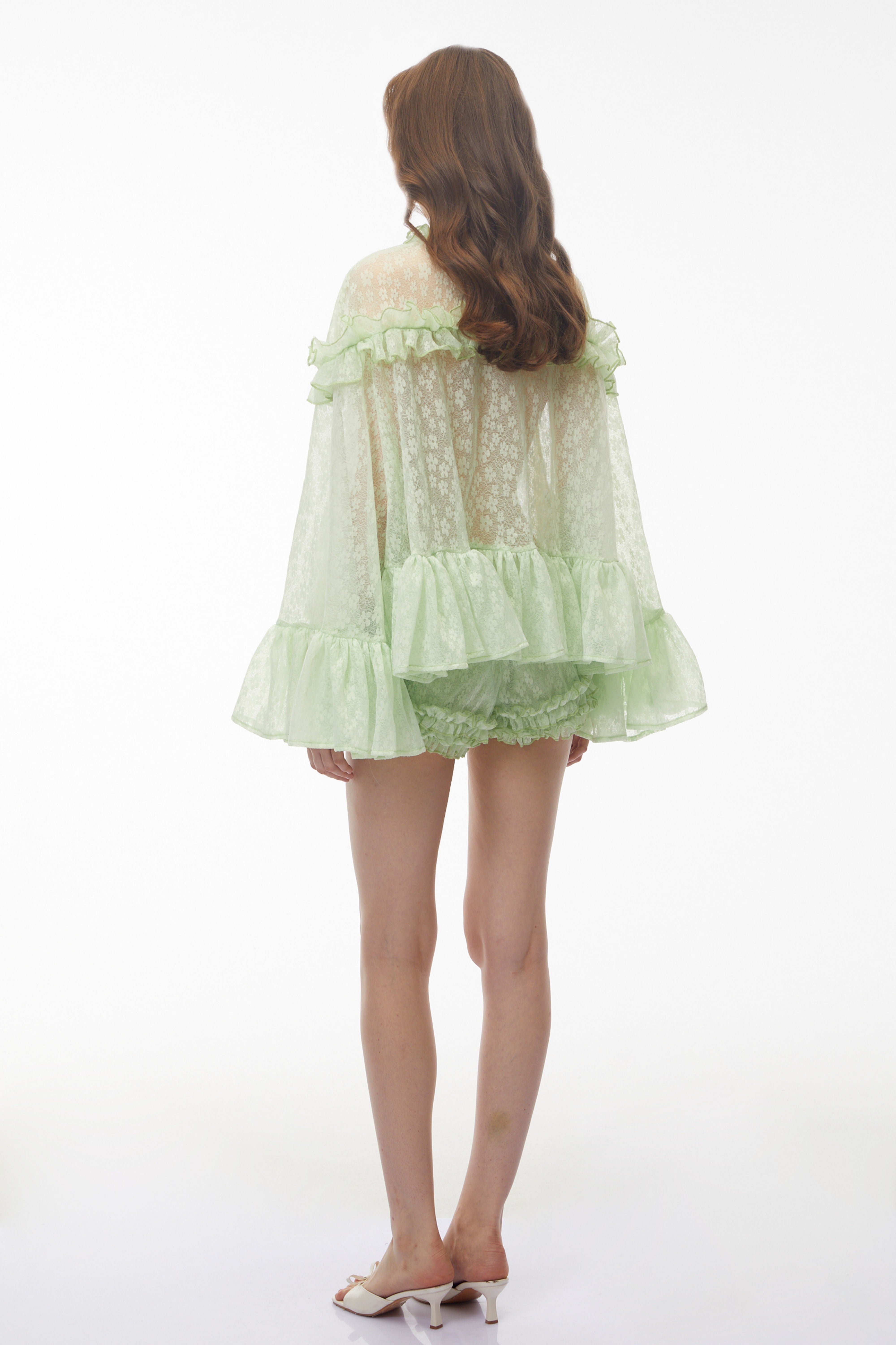 Colette Mint Green Floral Lace Ruffled Top & Shorts Set