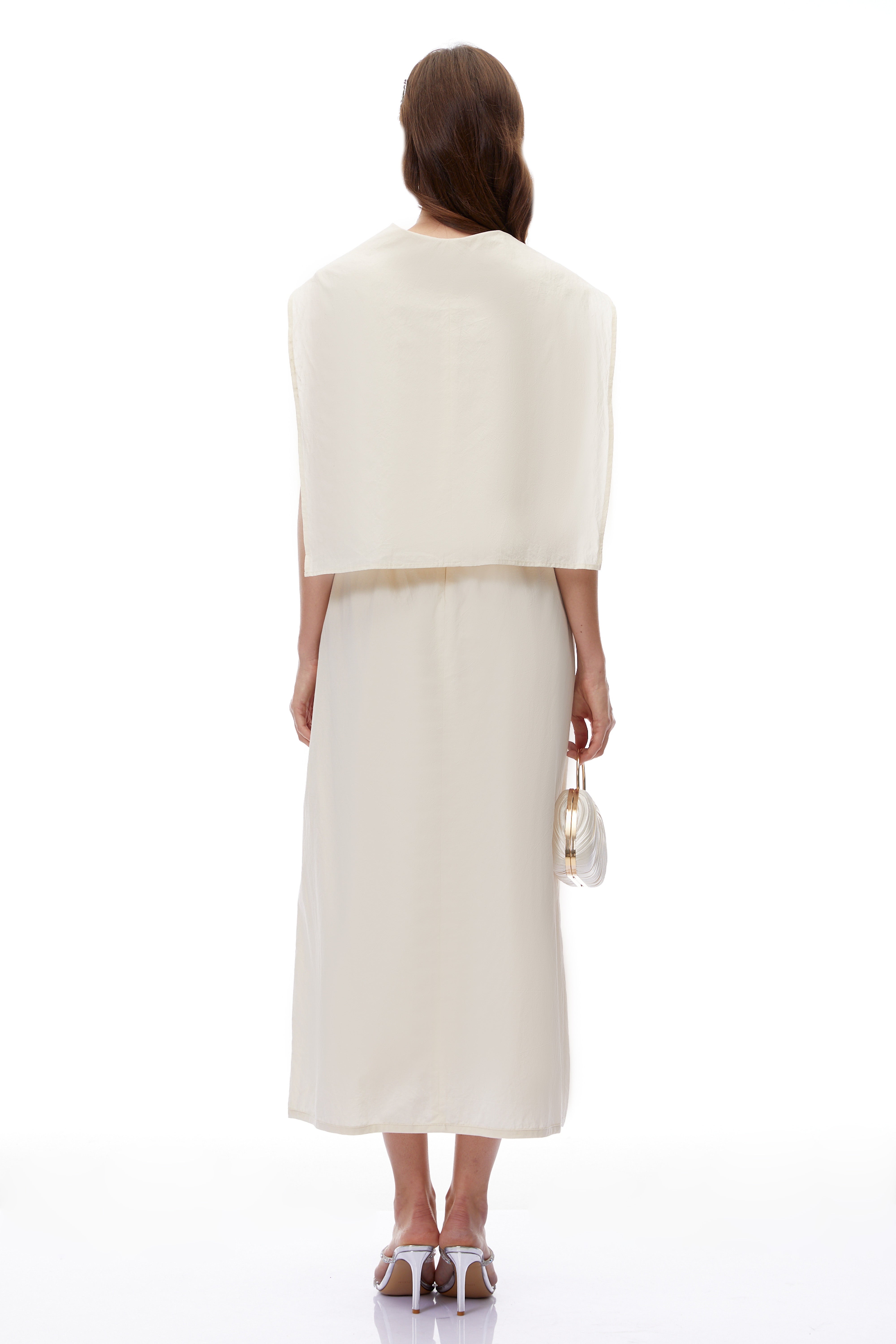 Coline Beige Floral Embroidered Top & Skirt Set