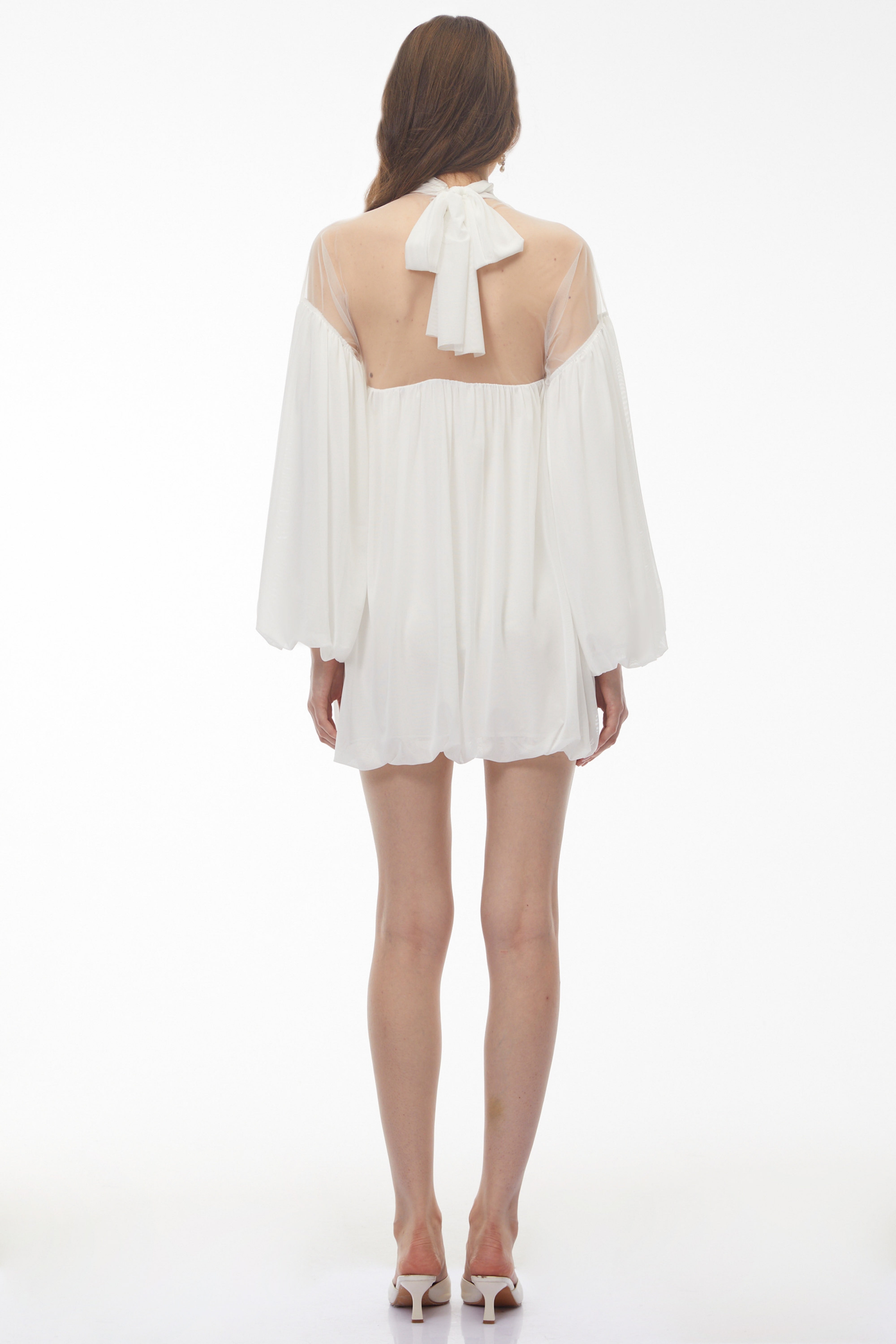 Mini-robe bouffante en tulle blanc Constance avec ruban