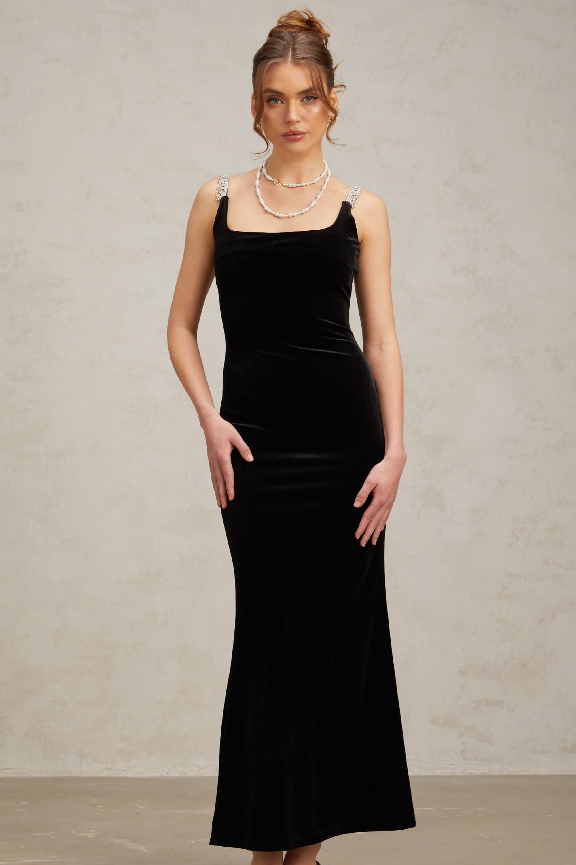 Vérane black fitted velvet maxi dress