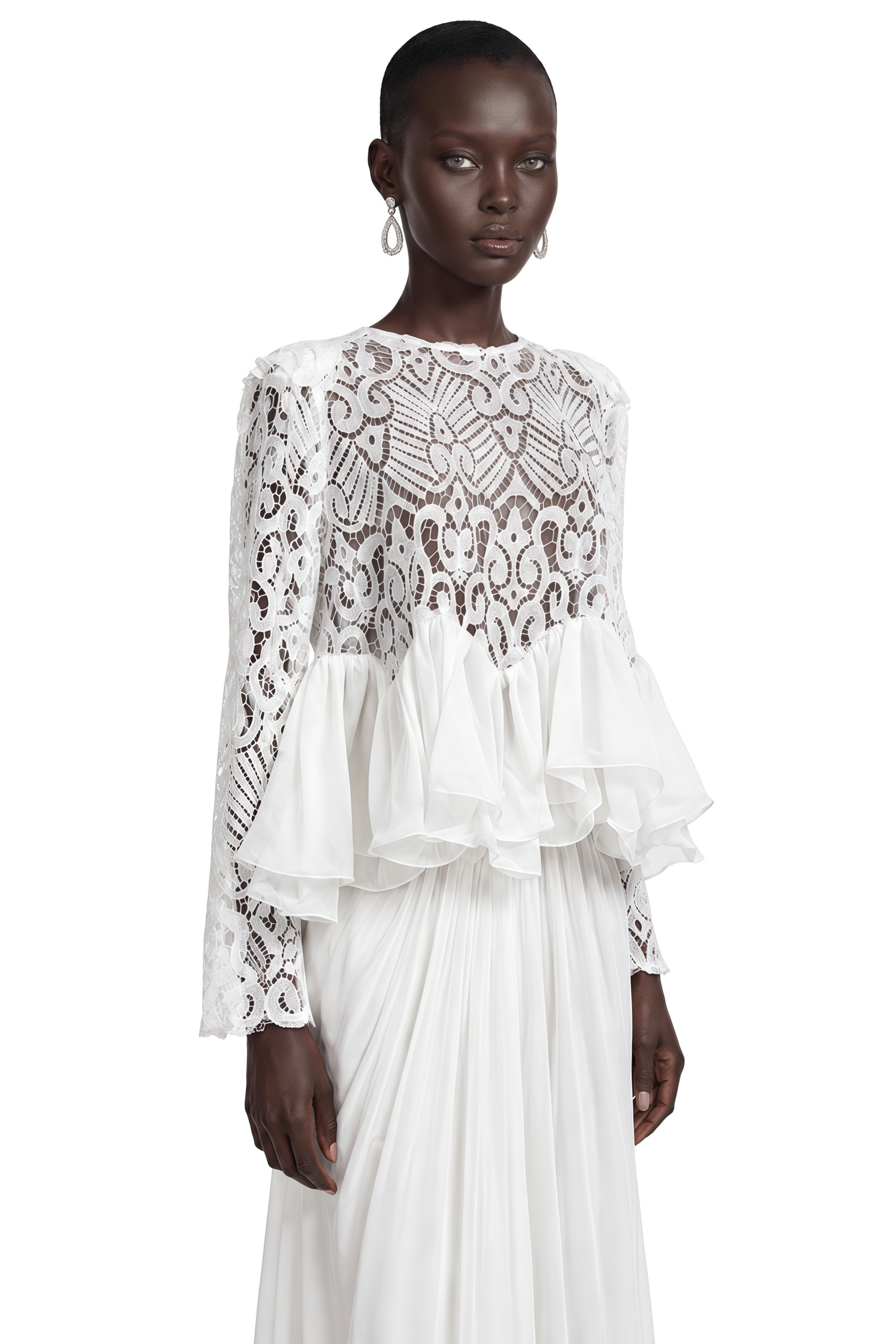Cora White Lace Ruffled Blouse