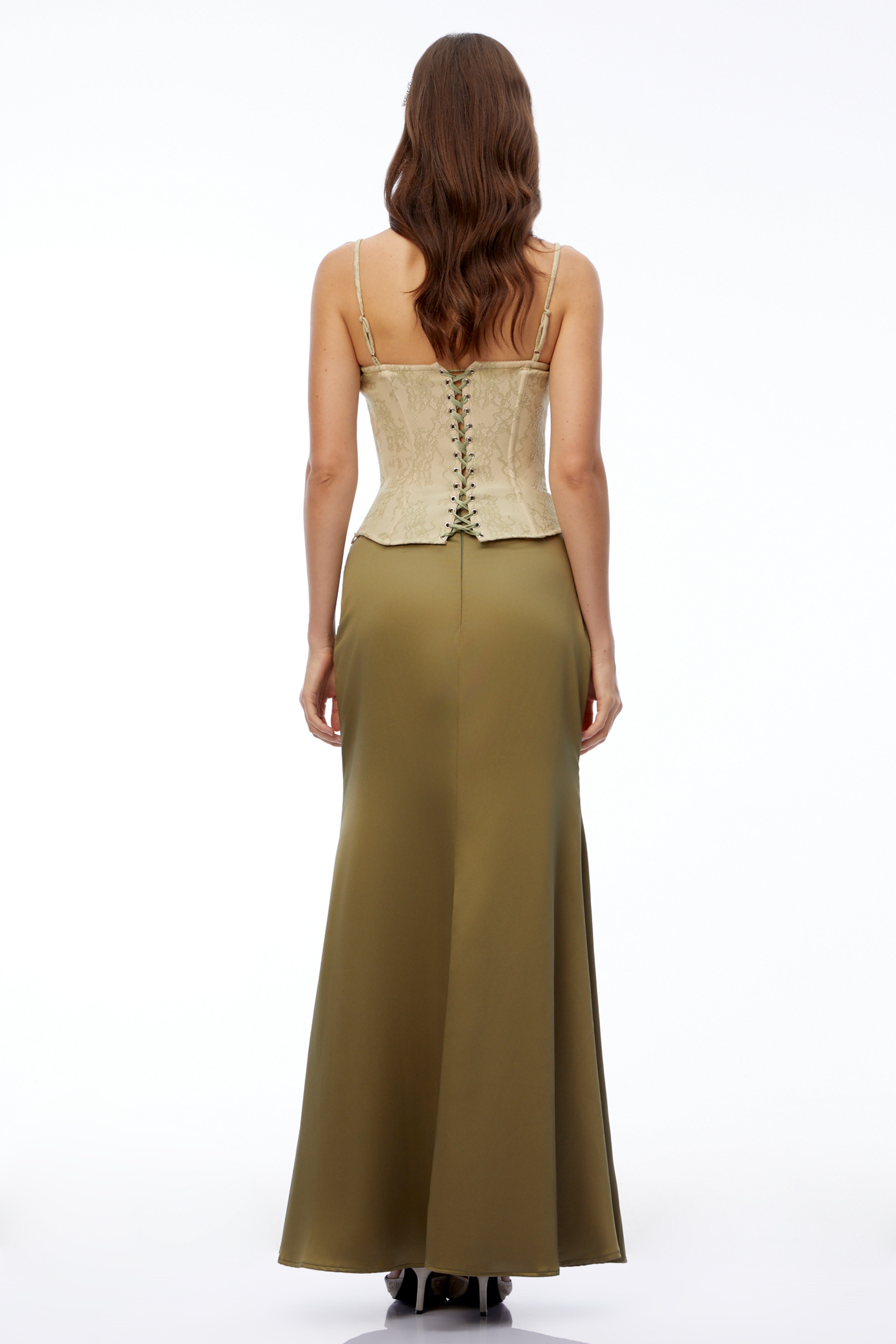 Coralynne Green Floral Lace Top & Skirt Set