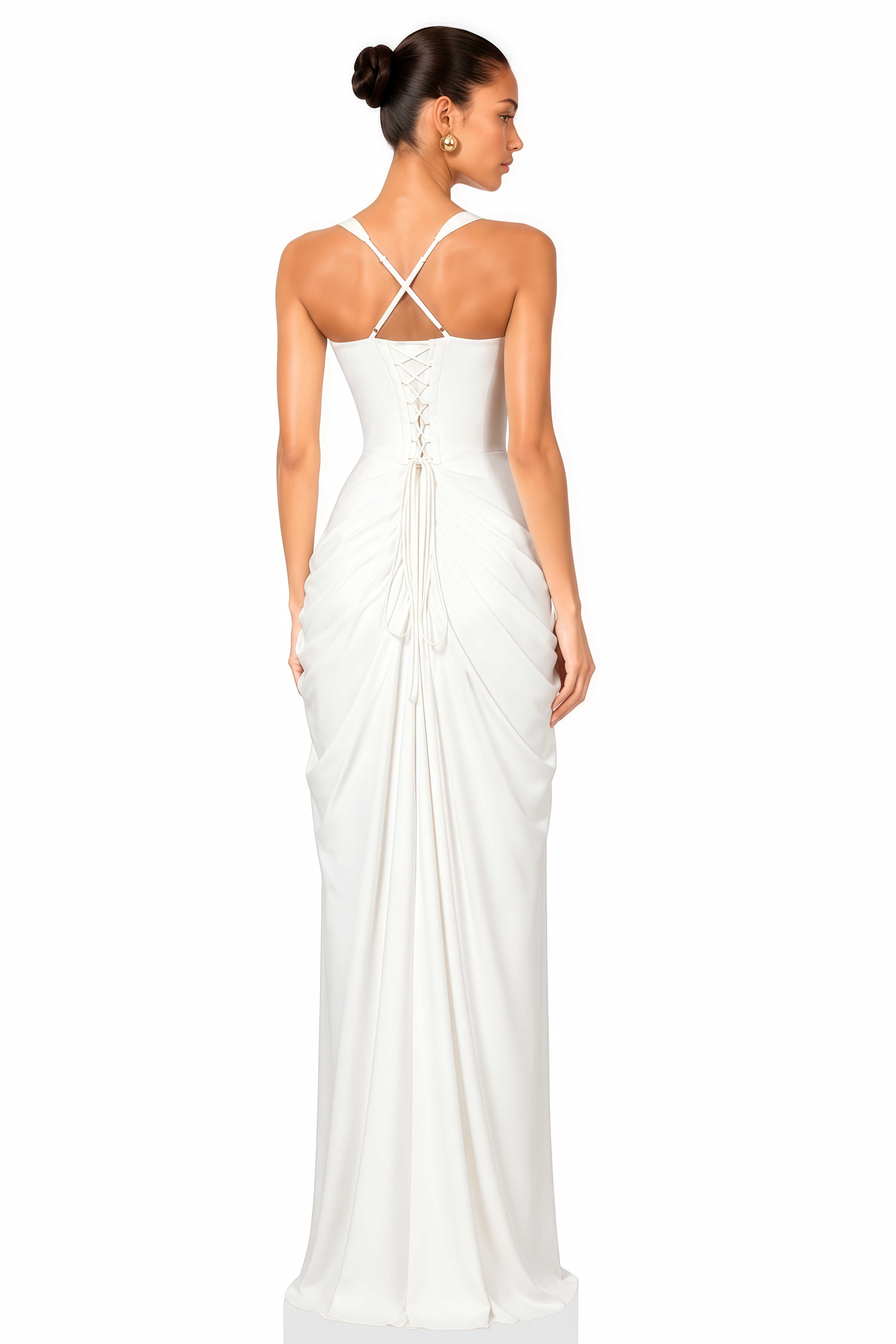 Cordelia White Ruched Bust Maxi Dress with Slit