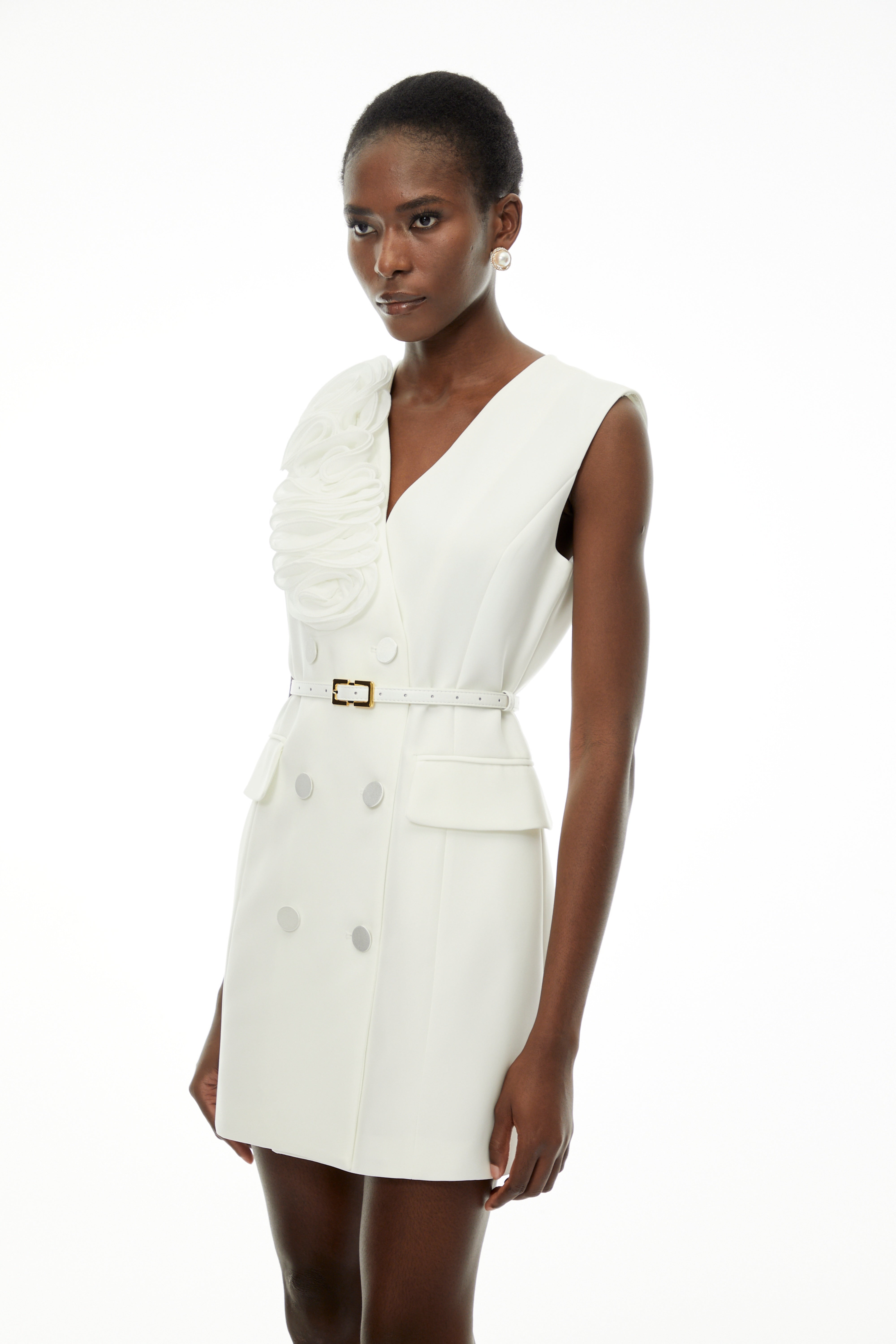Cordelia White Sleeveless Mini Dress with 3D Florals