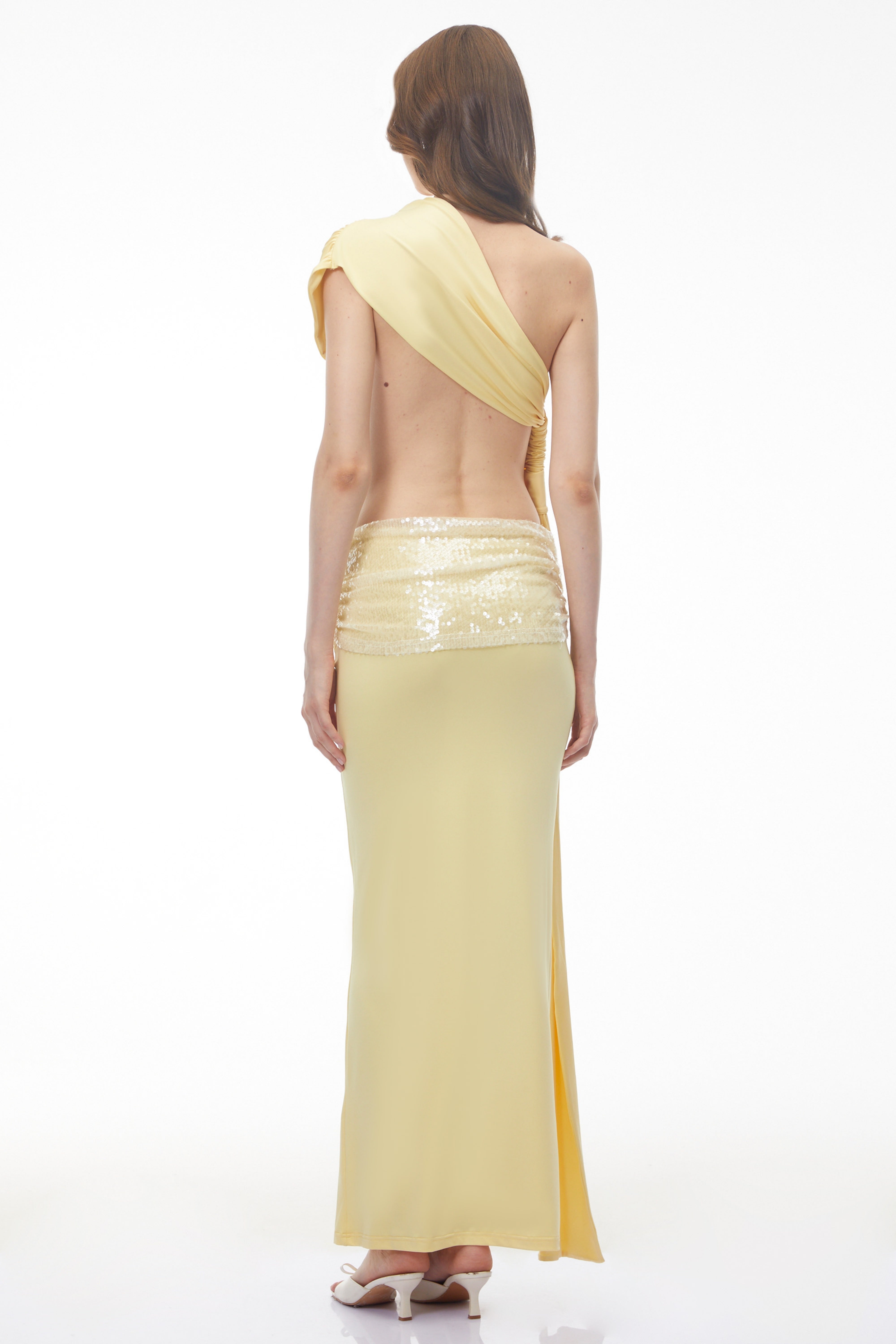 Cornelia Yellow Ruched Top & Embellished Skirt Set