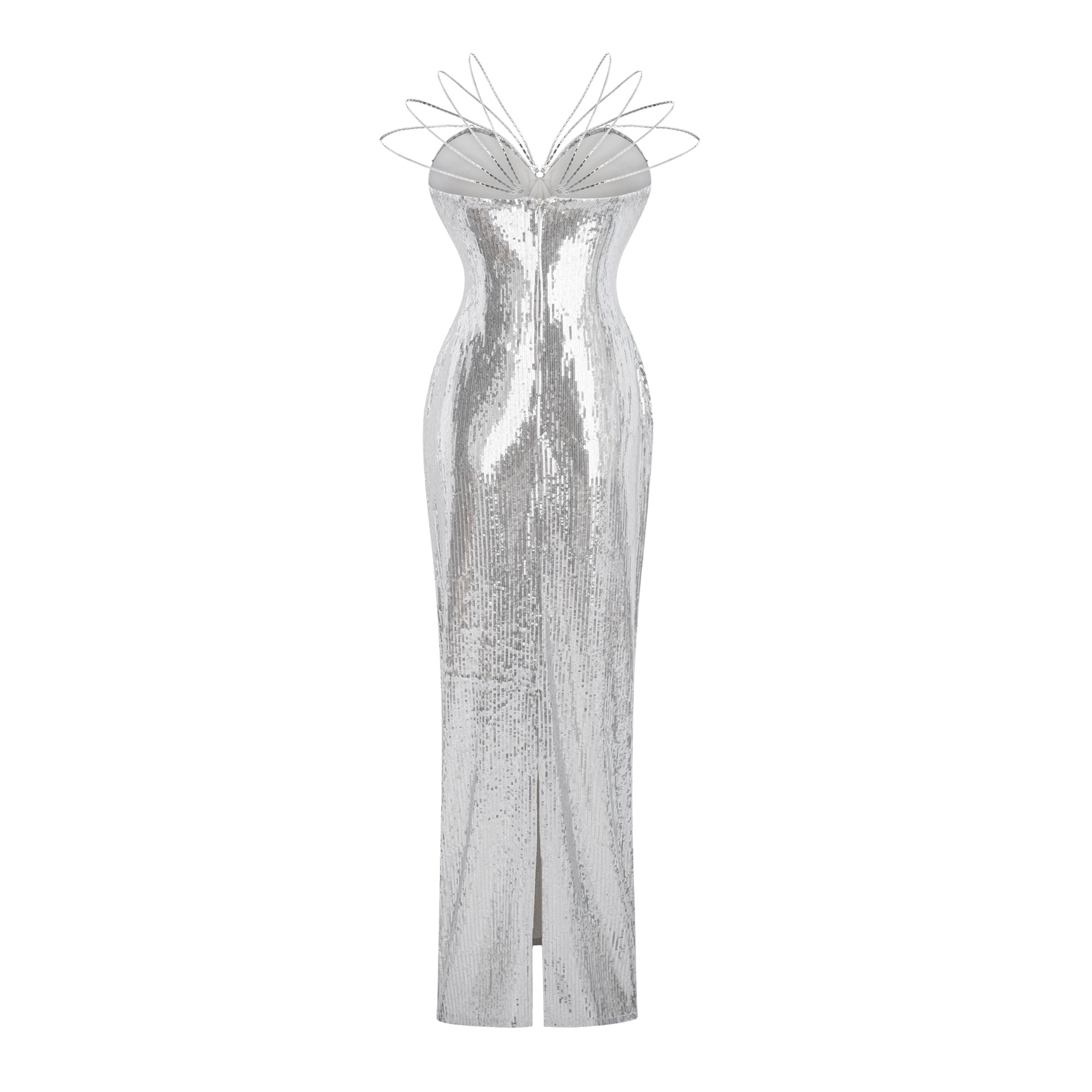 Cressida Silver Sparkly Embellished Maxi Dress