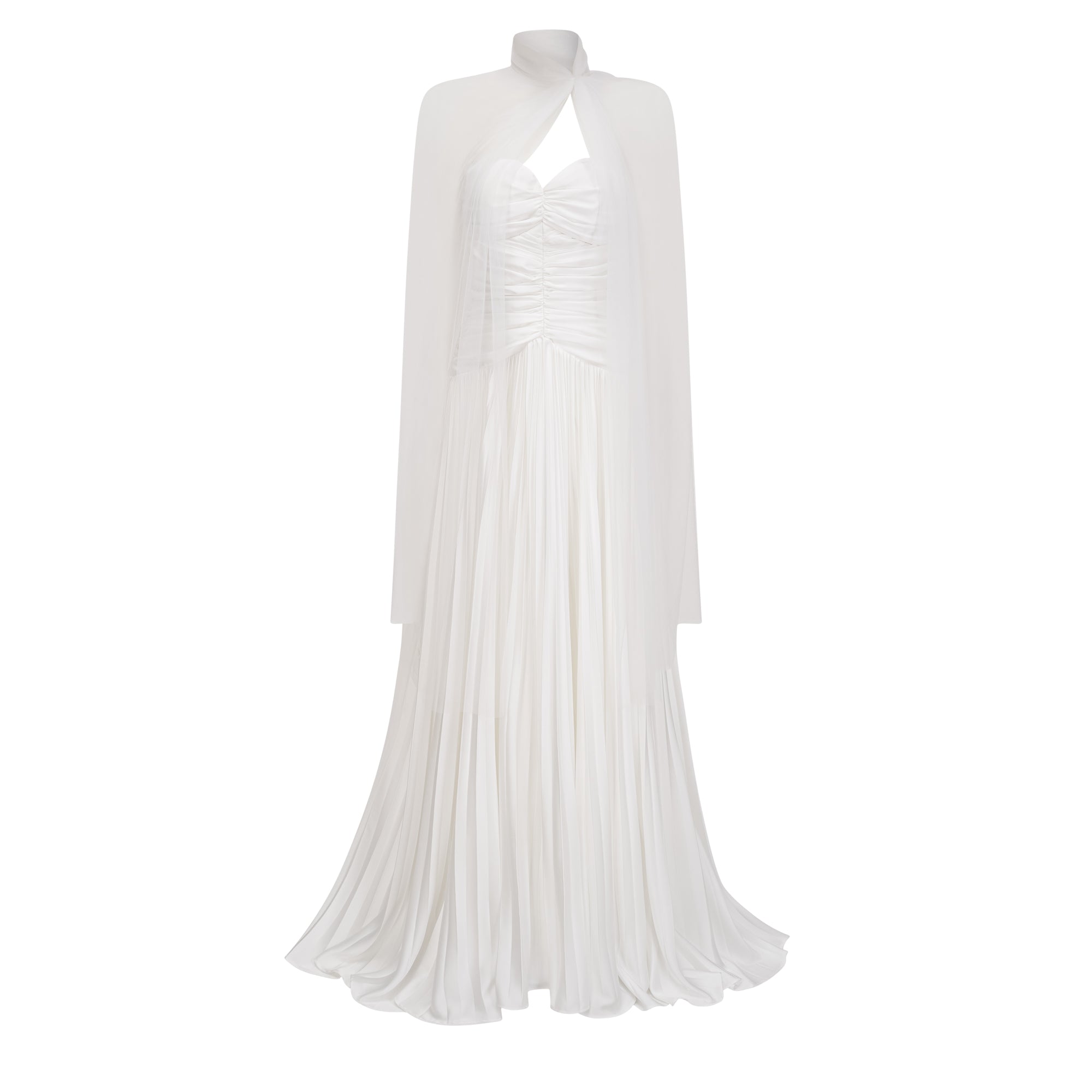 مجموعة فستان ماكسي أبيض لامع مطوي وعباءة من Palesa