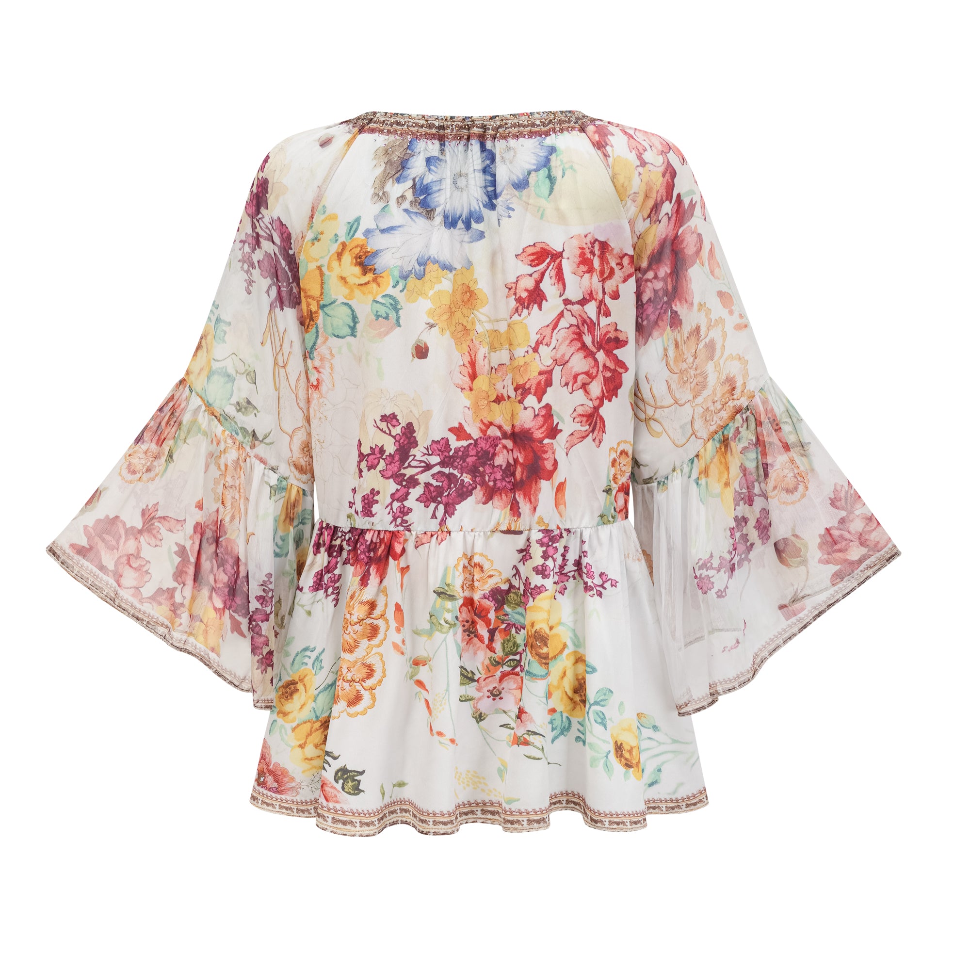 Blusa Yvonne con scollo a V in tulle con stampa floreale 