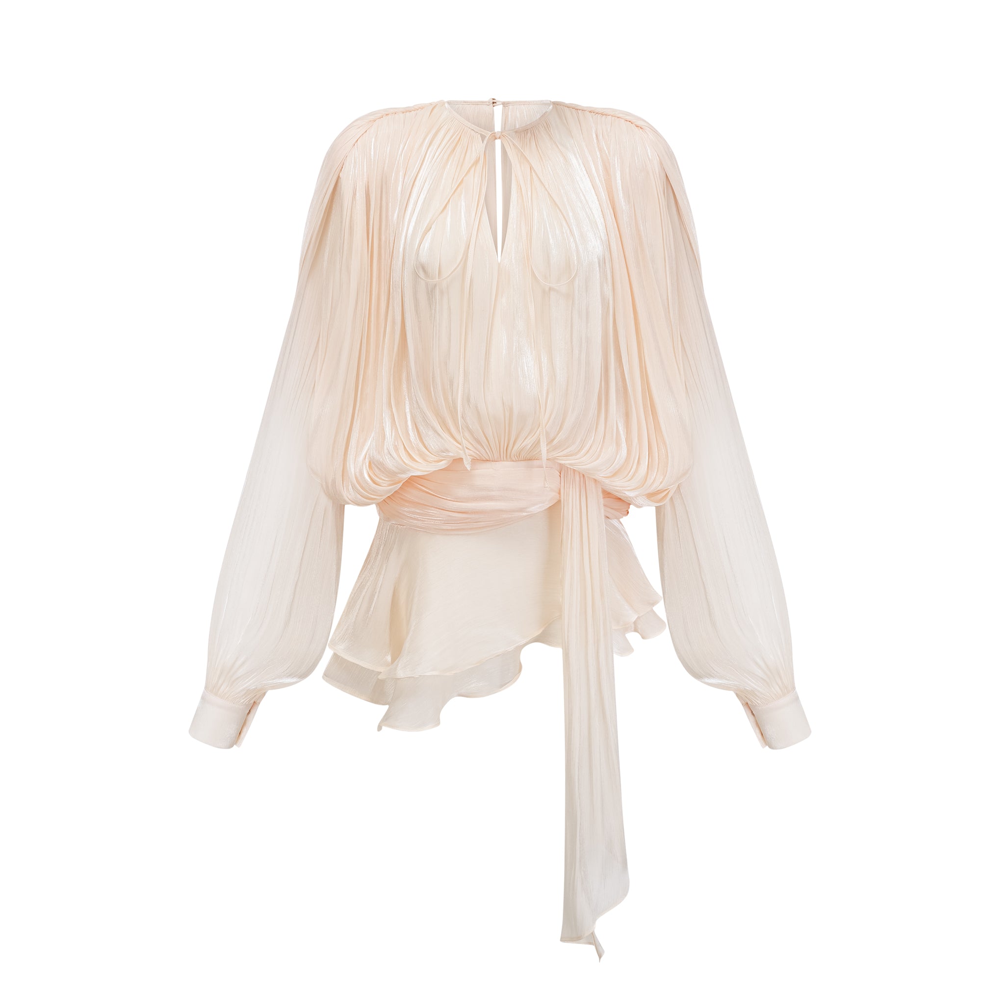 Eugénie fully-pleated ruffled mini dress in Neutrals