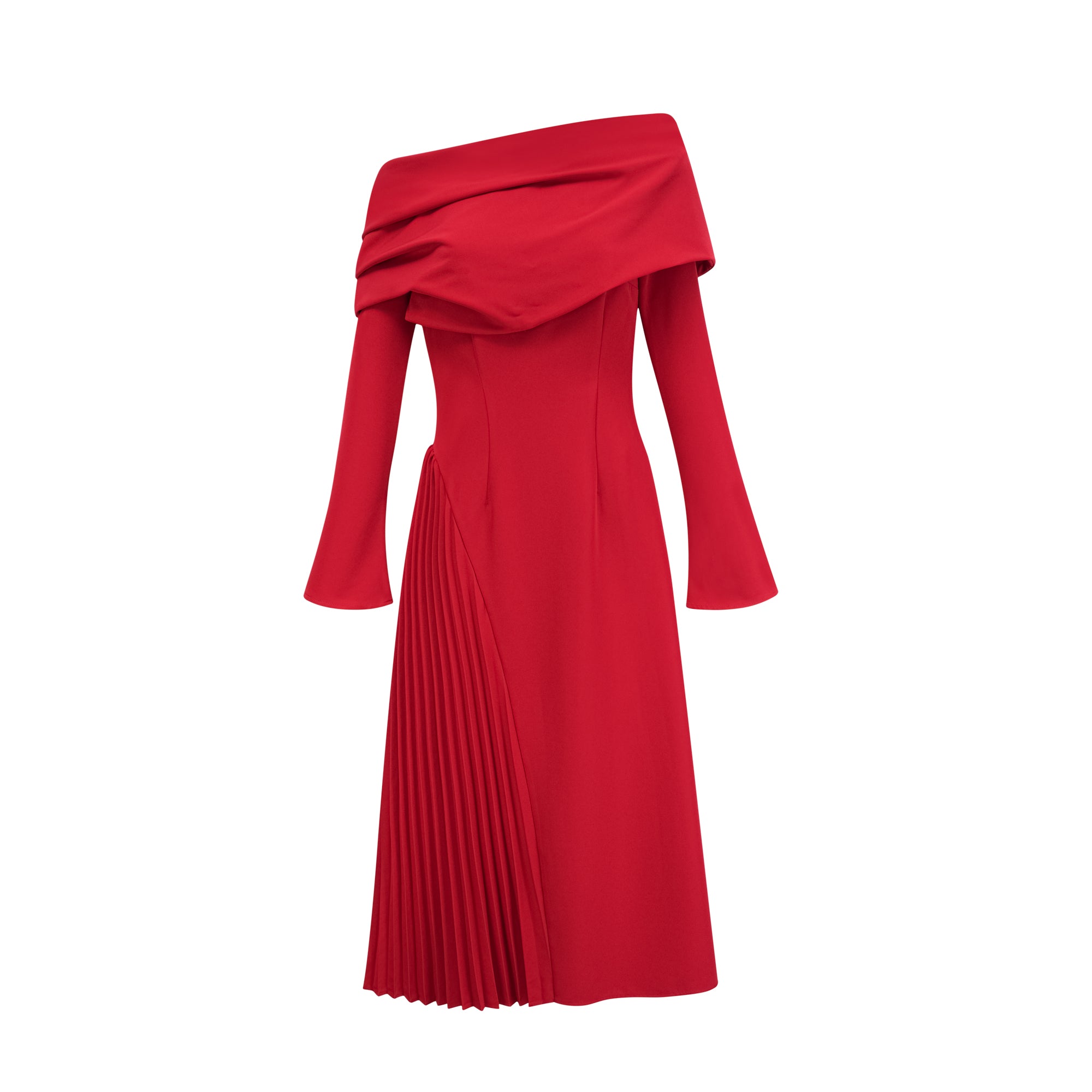 Valentine red high-slit pleated maxi dress