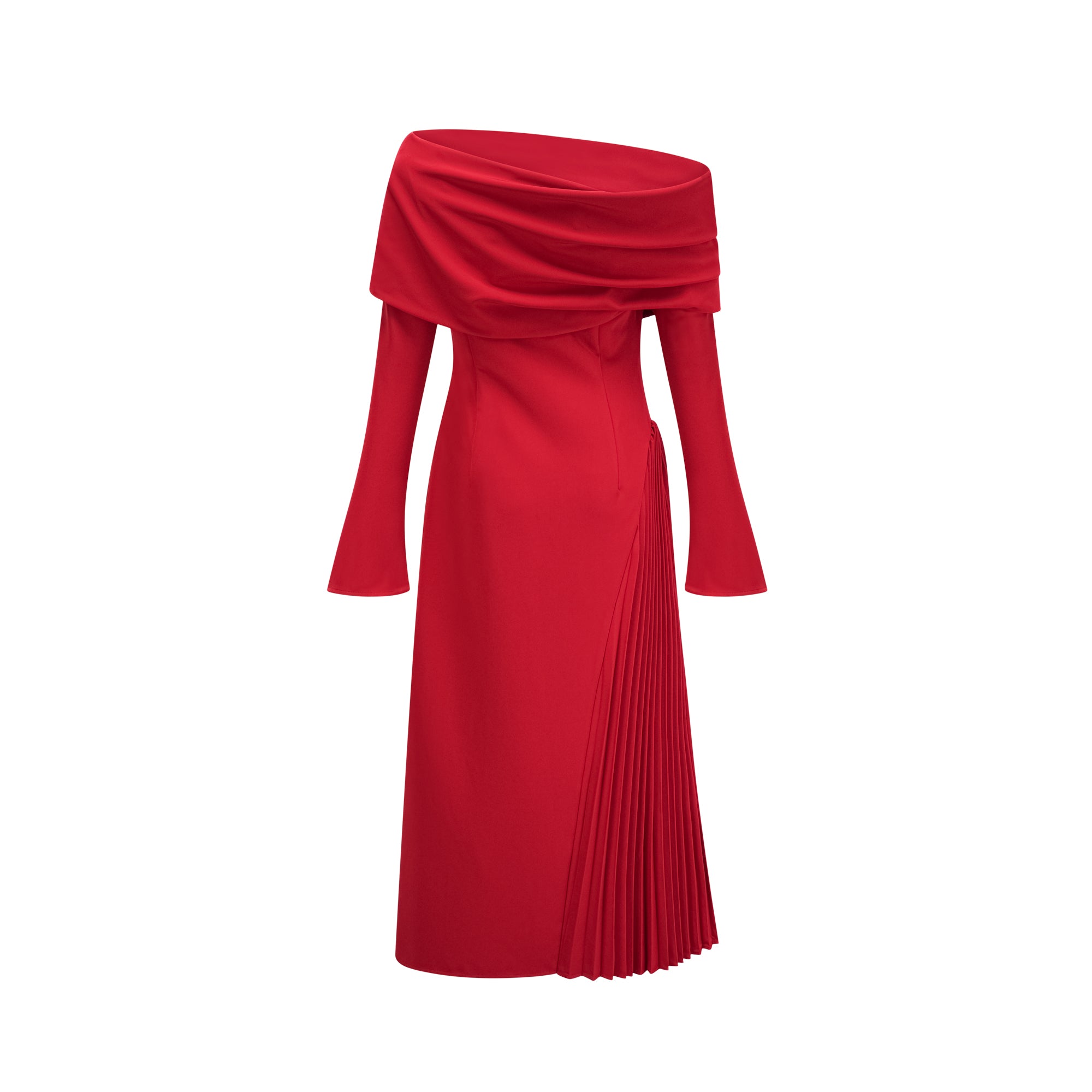 Valentine red high-slit pleated maxi dress