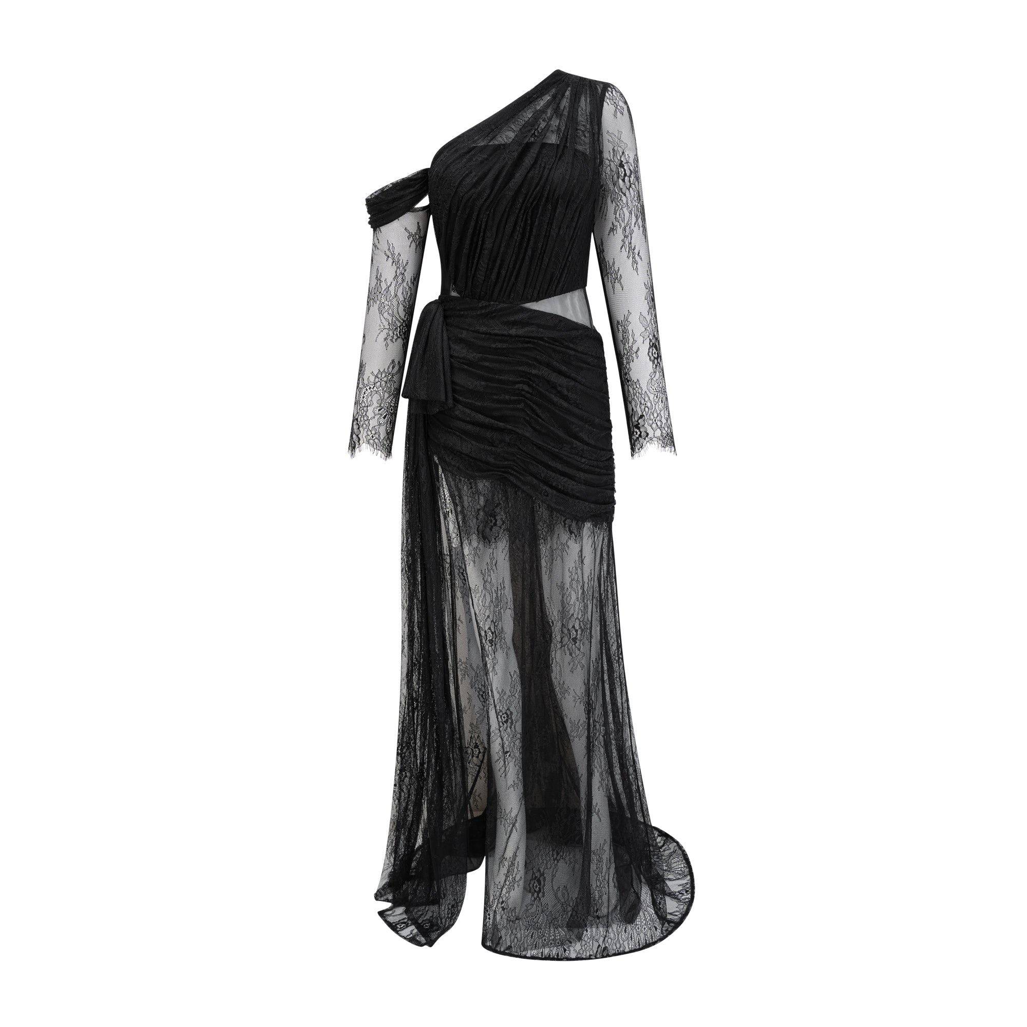 Jeanne – Schwarzes Maxikleid mit Cut-Outs und One-Shoulder-Träger