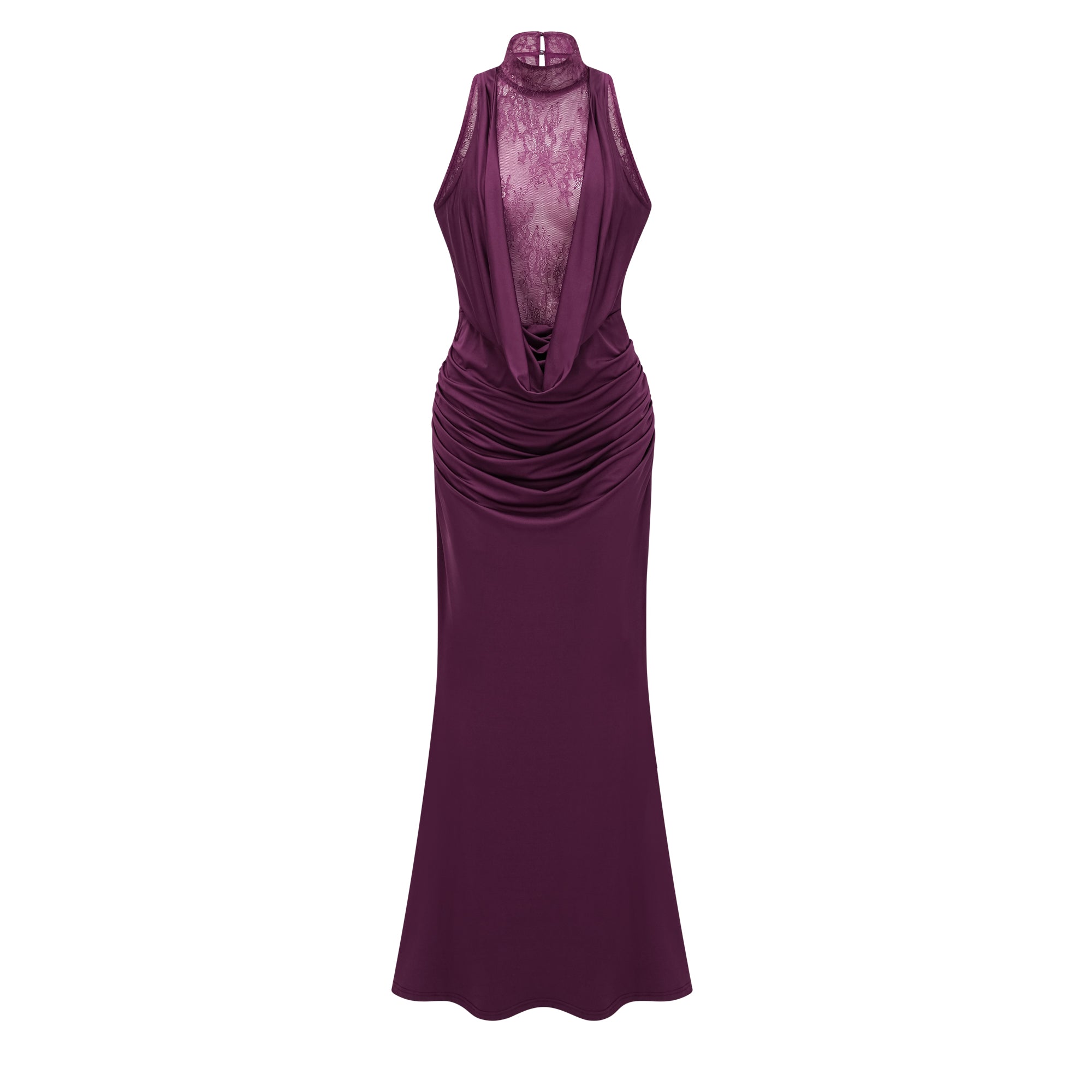 فستان طويل مزين بالدانتيل من Borbála باللون الأرجواني