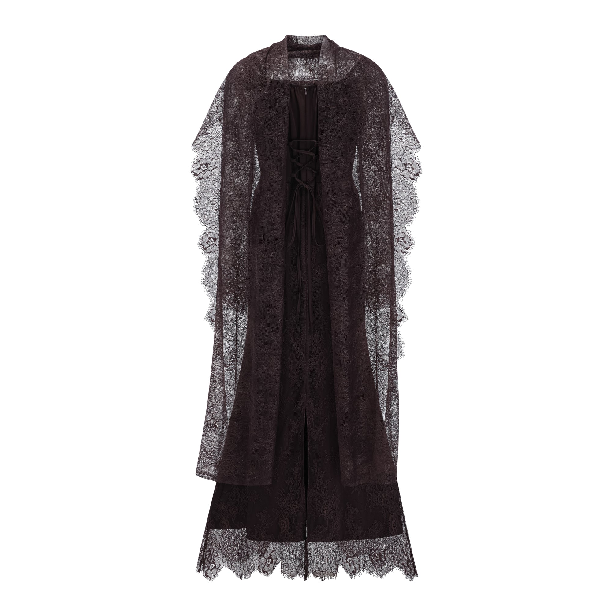 Christa Brown Floral Lace Maxi Dress with Cape (Final Sale-US Only)