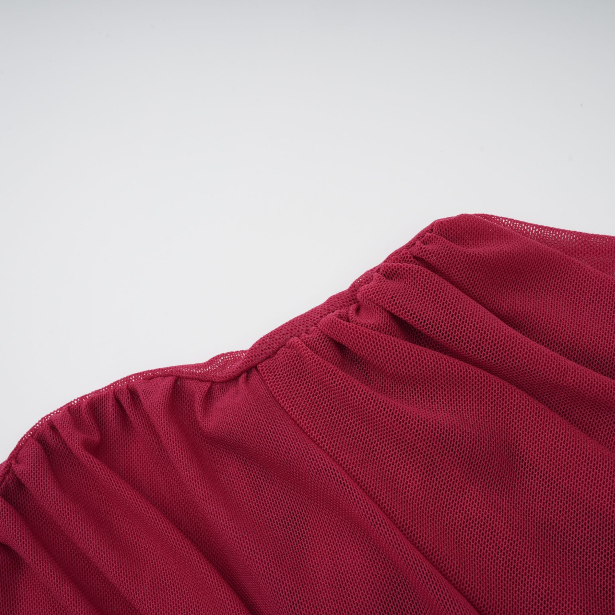 Sylphe Red Asymmetrical Ruched Mesh Maxi Dress