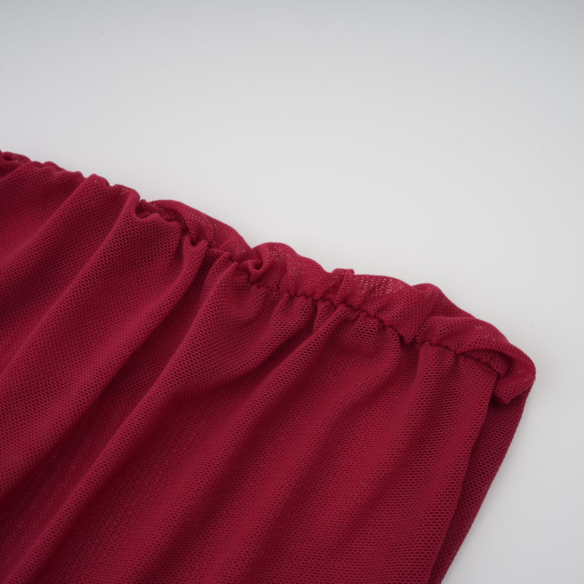 Sylphe Red Asymmetrical Ruched Mesh Maxi Dress