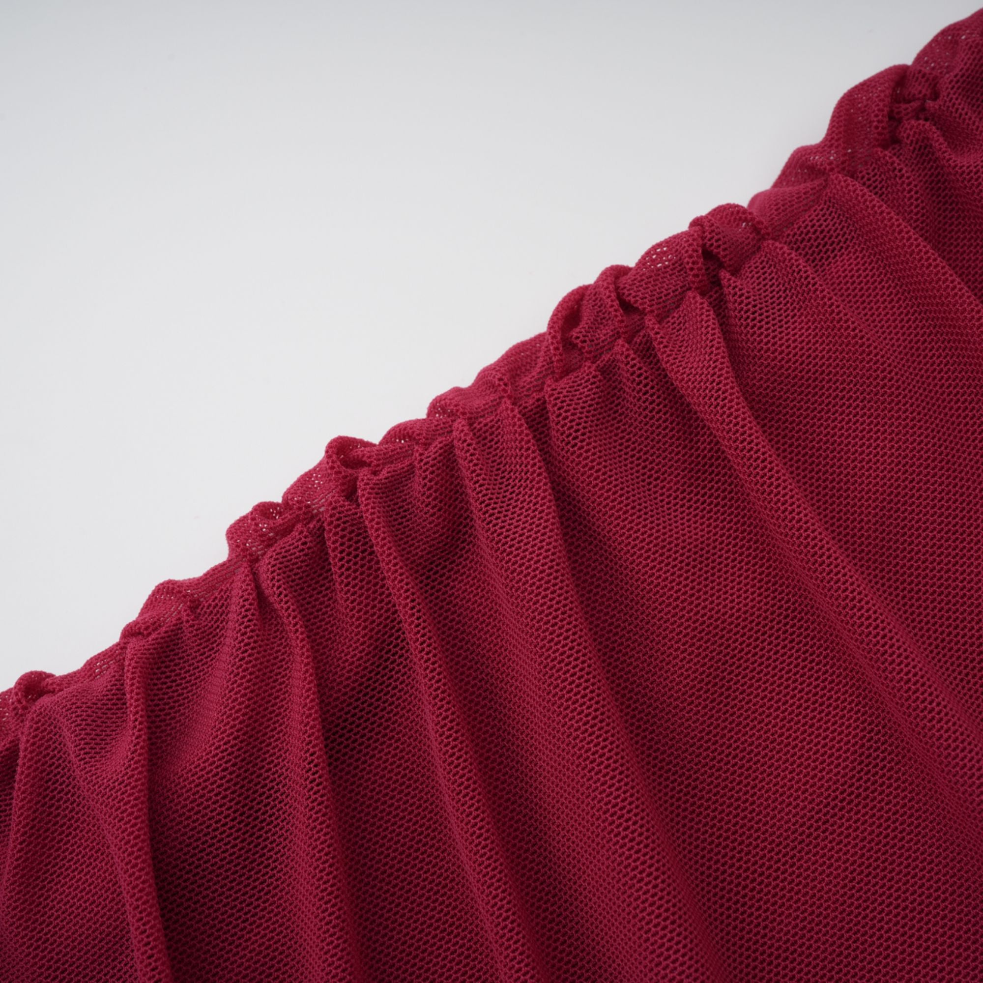 Sylphe Red Asymmetrical Ruched Mesh Maxi Dress