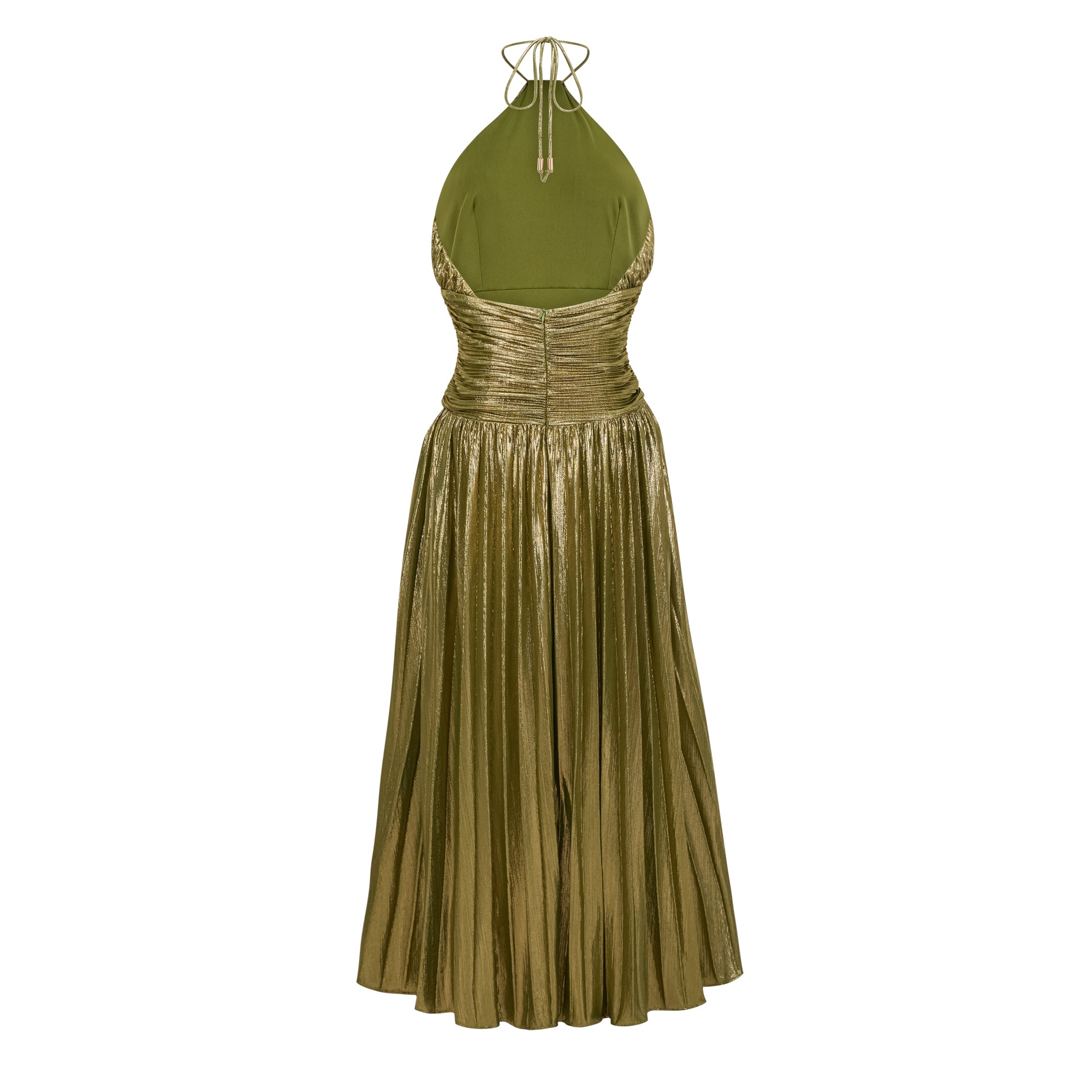 Alchimie – Grünes, glänzendes, plissiertes Maxikleid