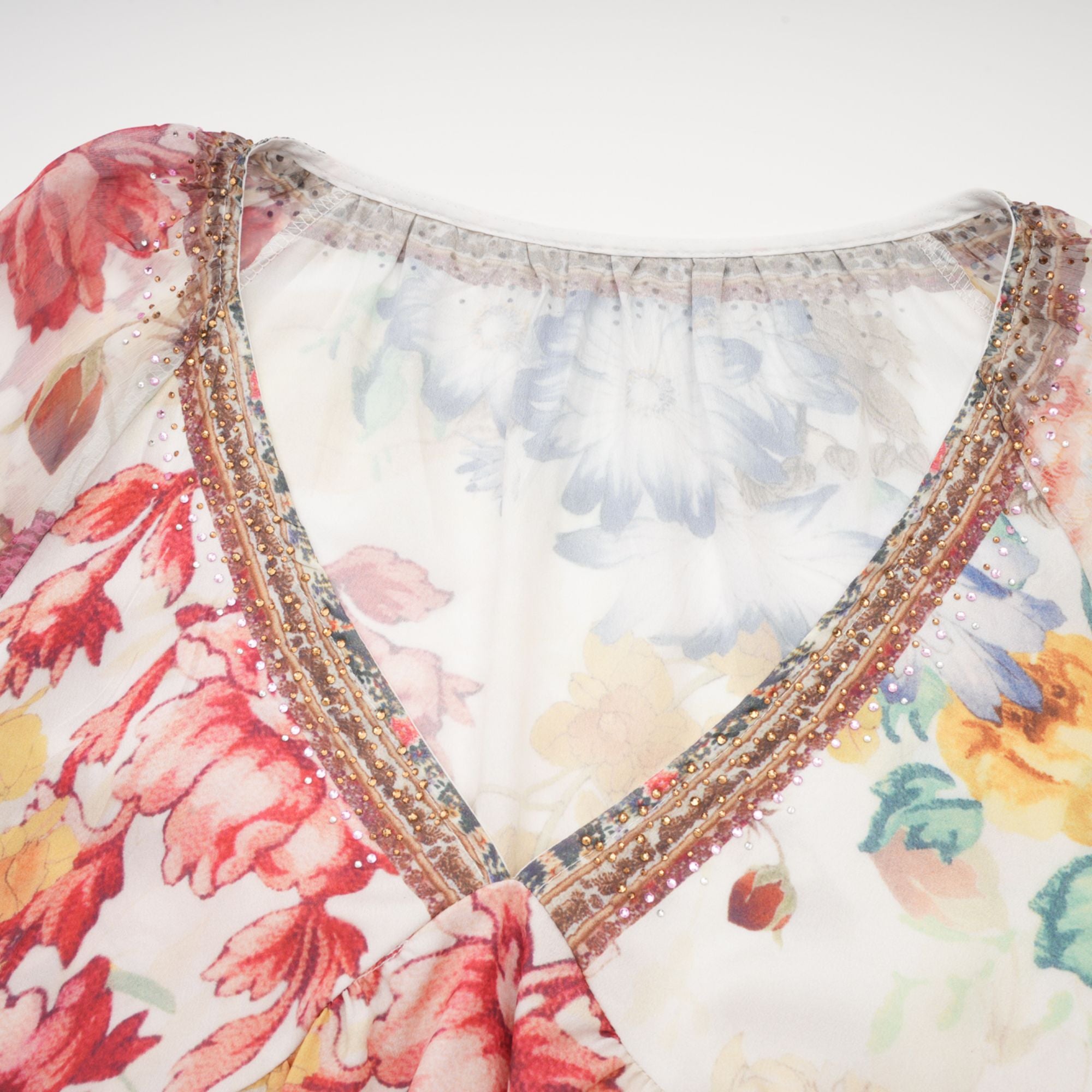 Yvonne V-neck floral-print embellished blouse