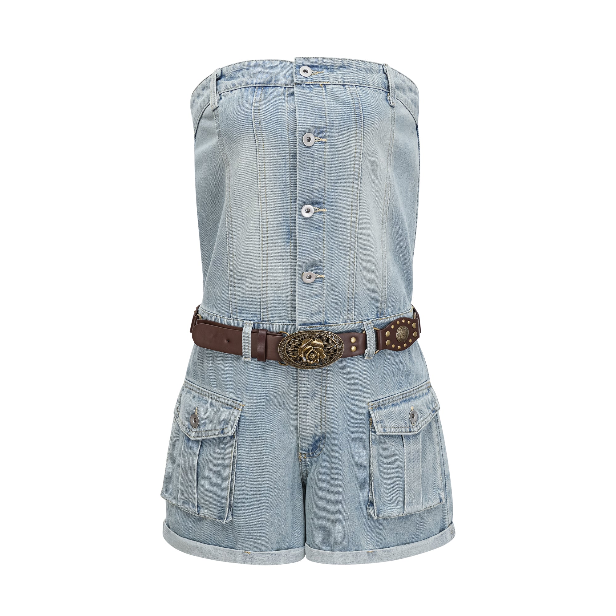 Marta Blue Faded Effect Denim Playsuit