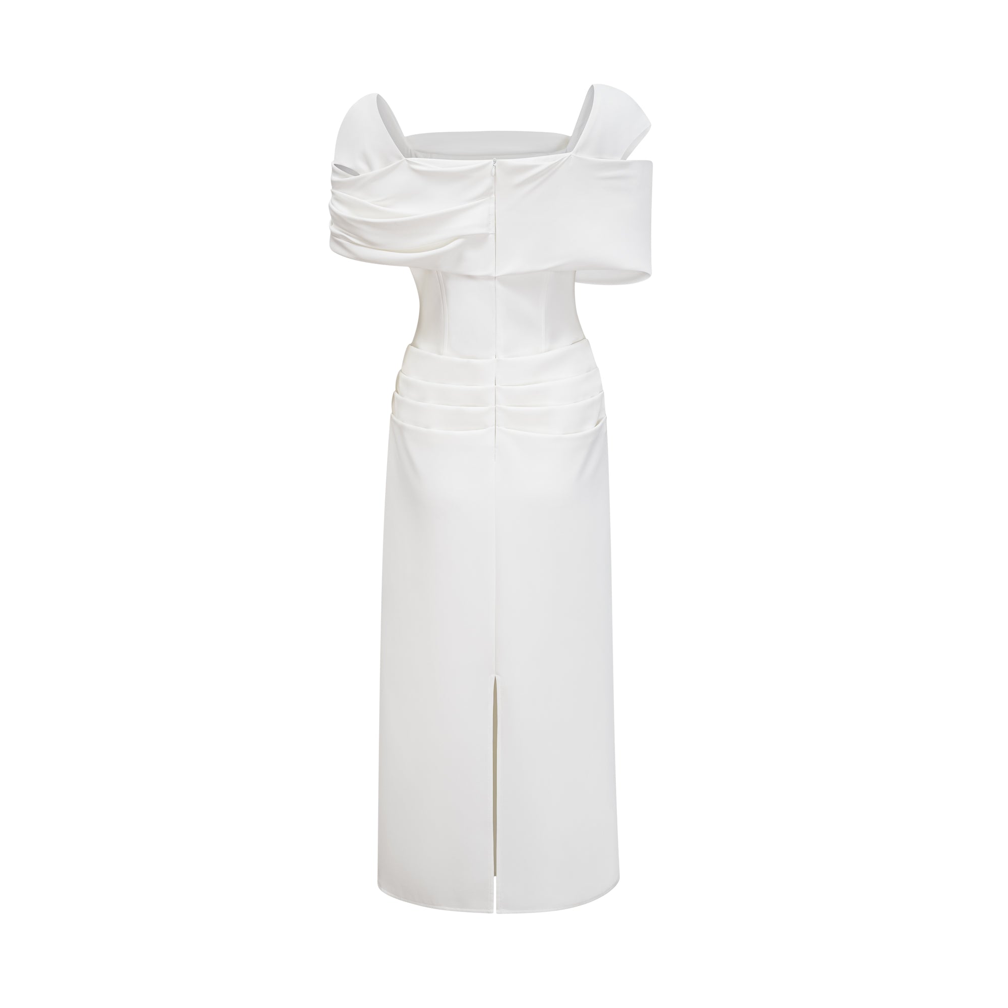 Solara White Draped Midi Dress