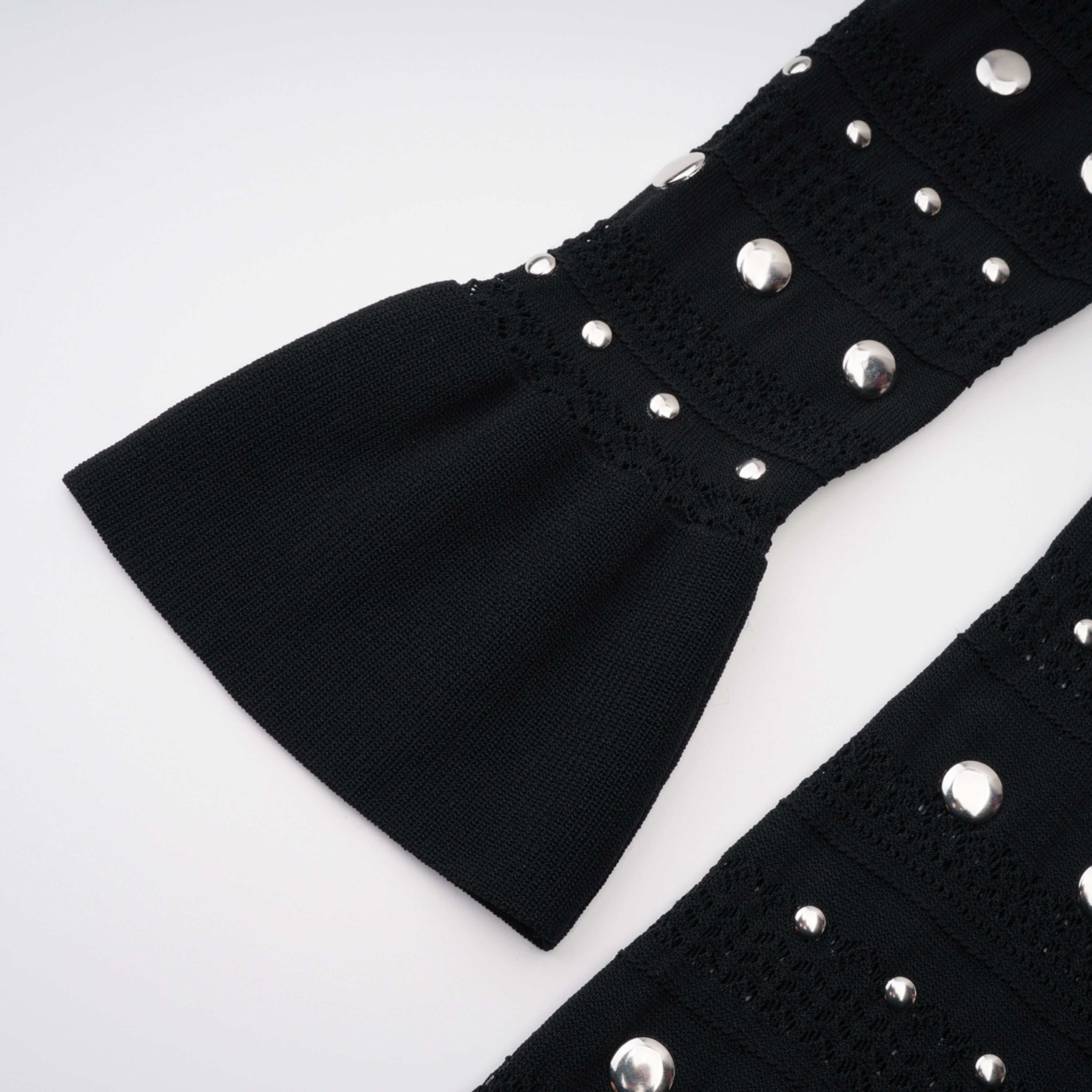 Chloé Black Long Sleeve Studded Crochet Knit Midi dress