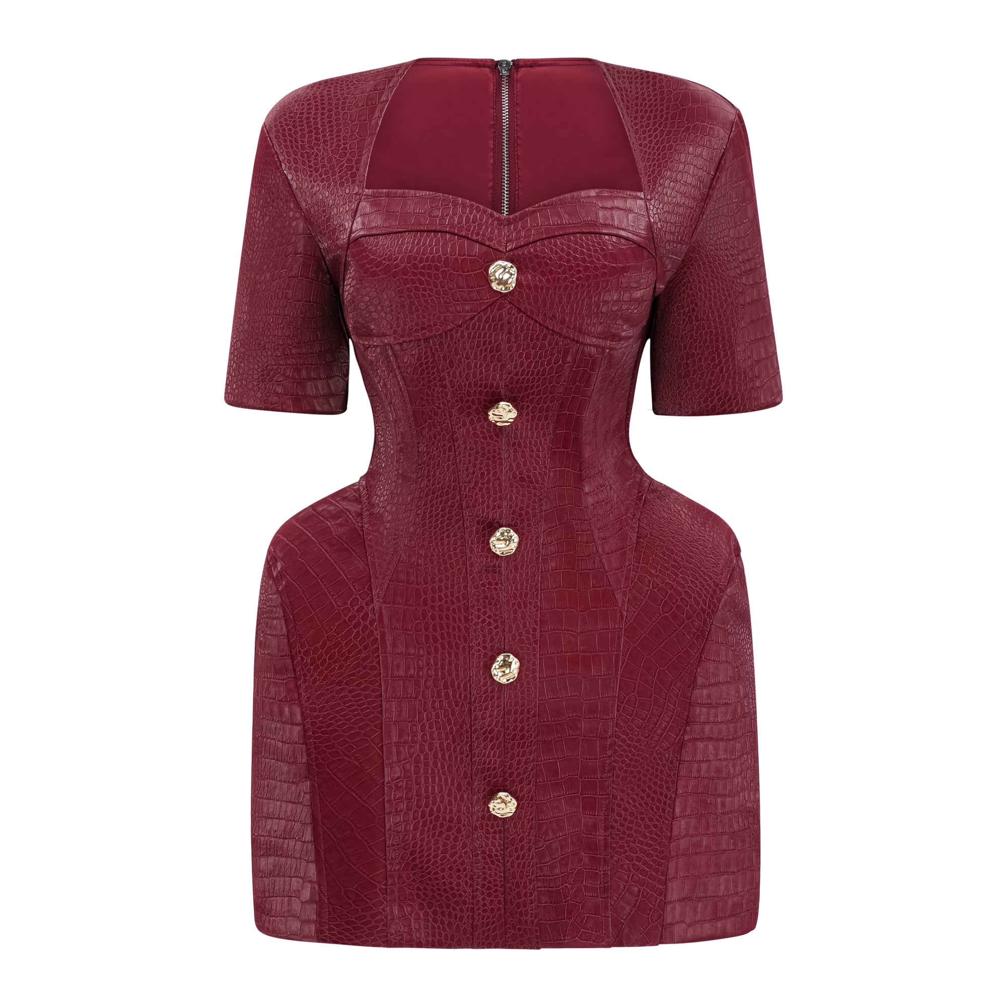 Frankie Mini-Kleid aus rotem Leder mit Zierknöpfen