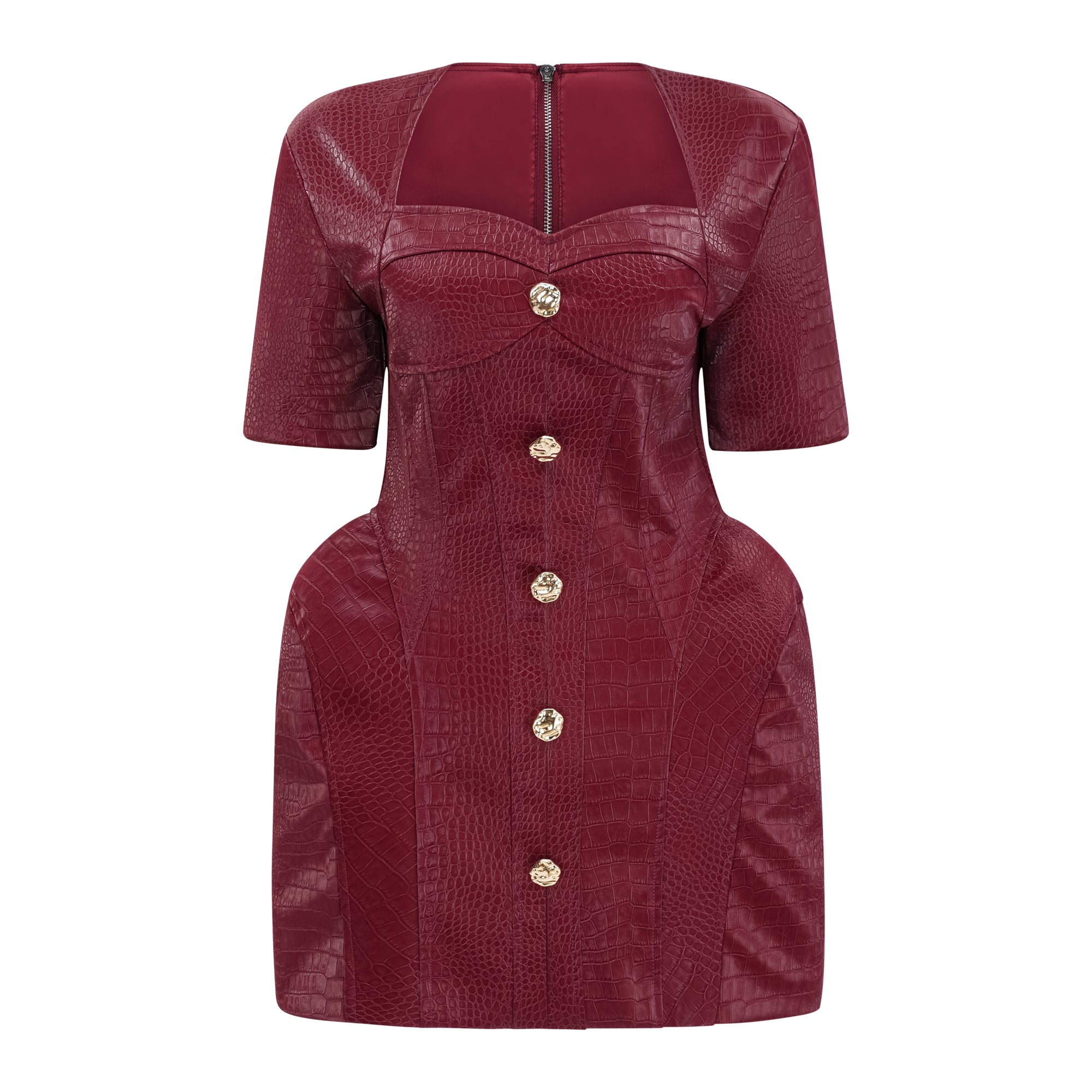 فستان قصير من الجلد الأحمر من Frankie مع أزرار زخرفية