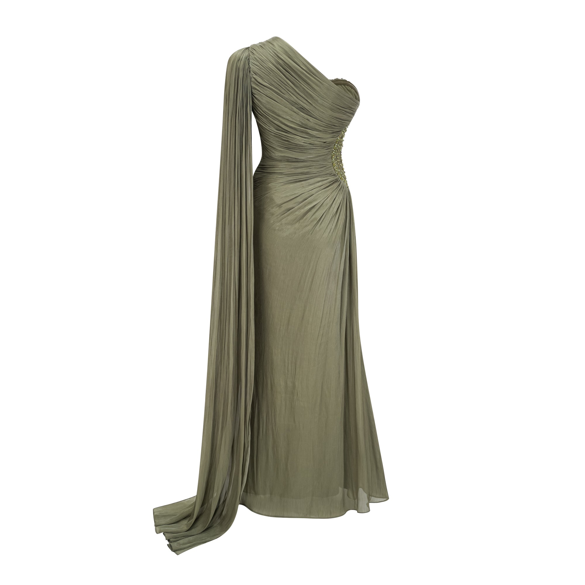 فستان طويل بكتف واحد ومزين بزخارف من Katrin Green