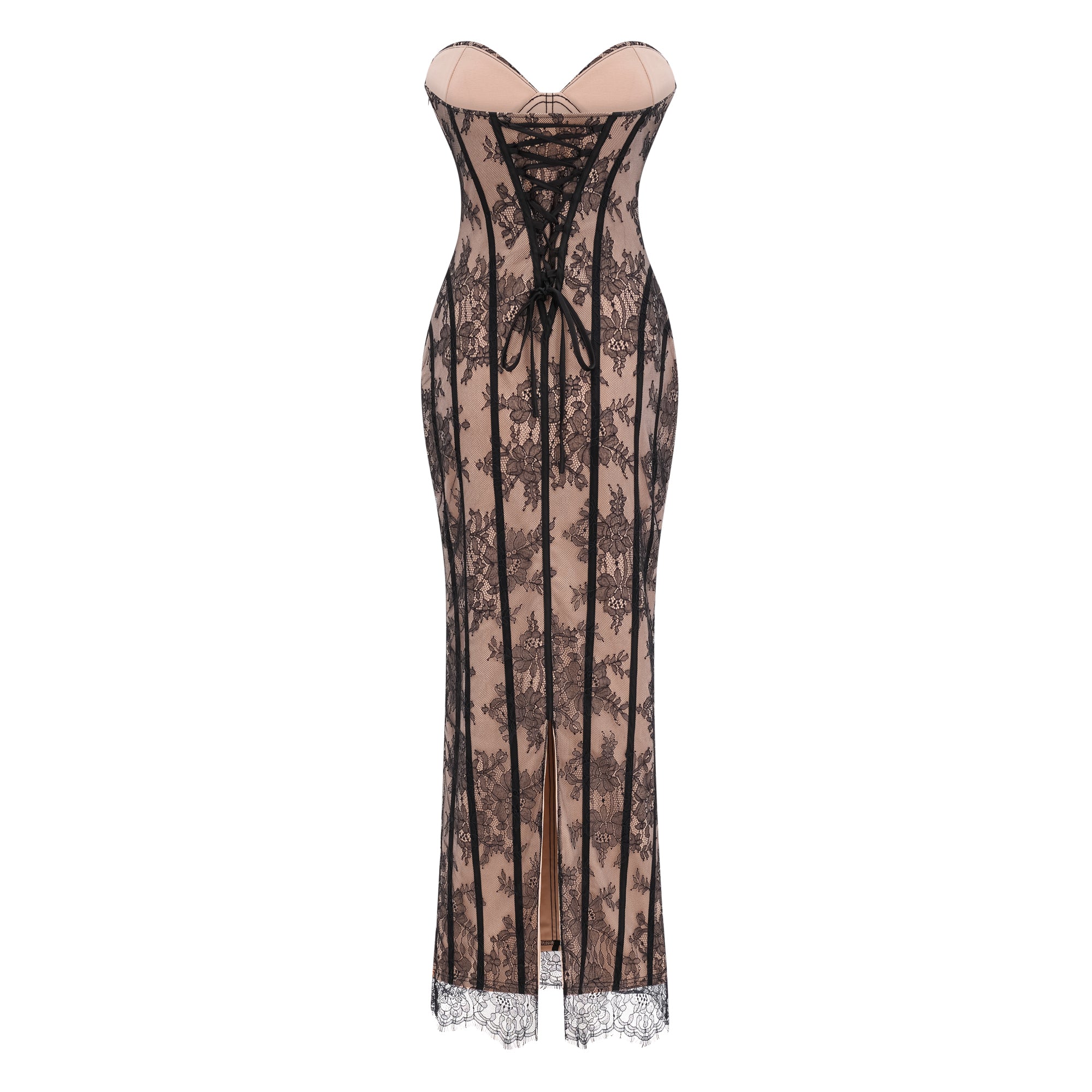 فستان ماكسي كورسيه من الدانتيل الأسود المزين بالزهور من Urszula