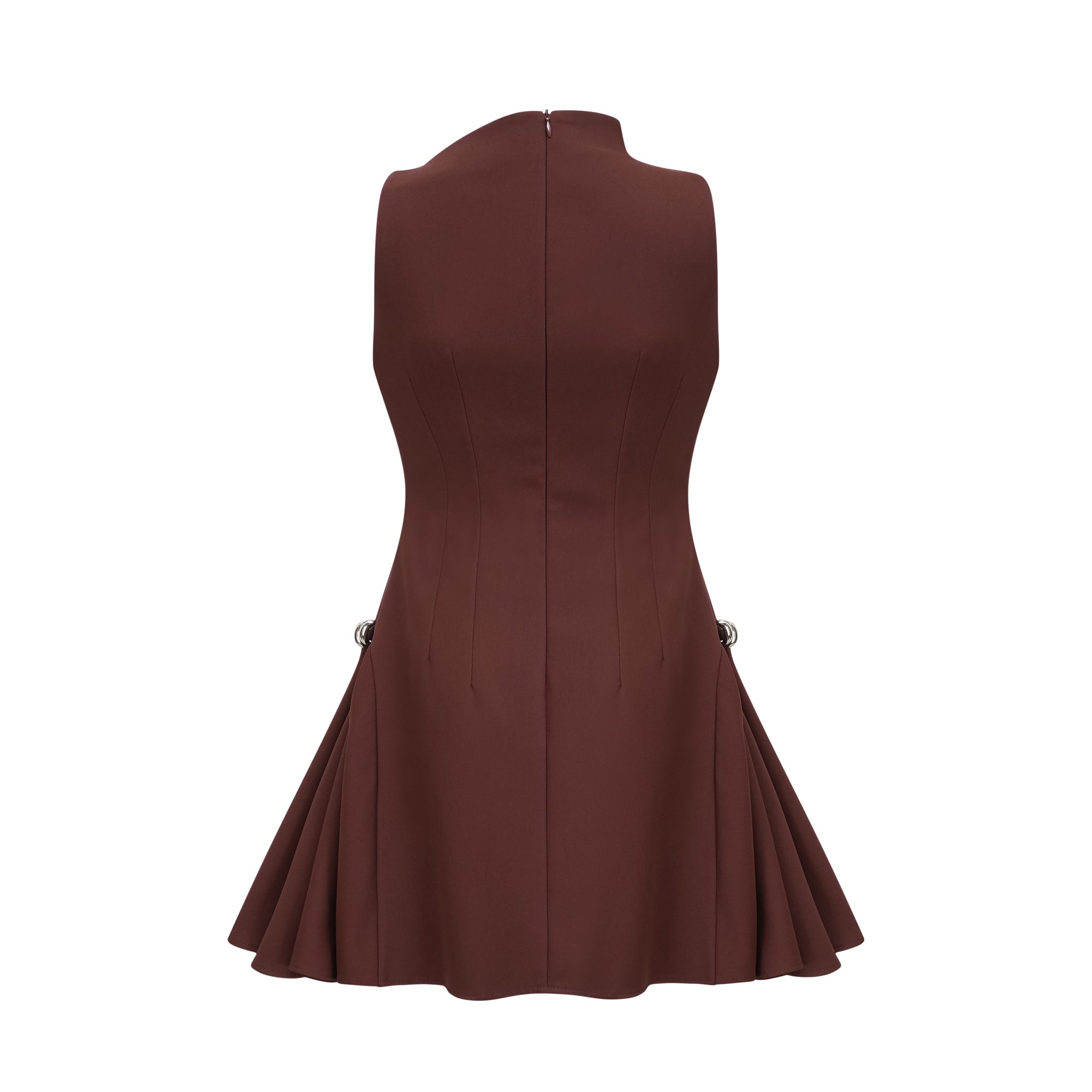 Dora – Braunes Puff-Minikleid mit asymmetrischem Ausschnitt 