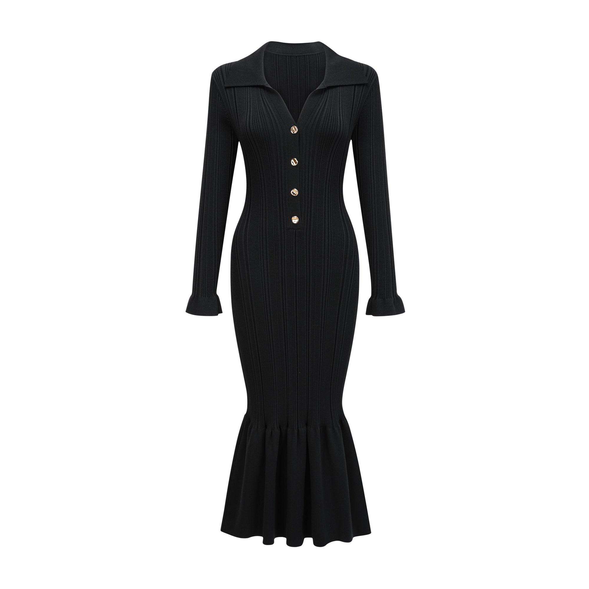 Priscille black ruffled midi dress