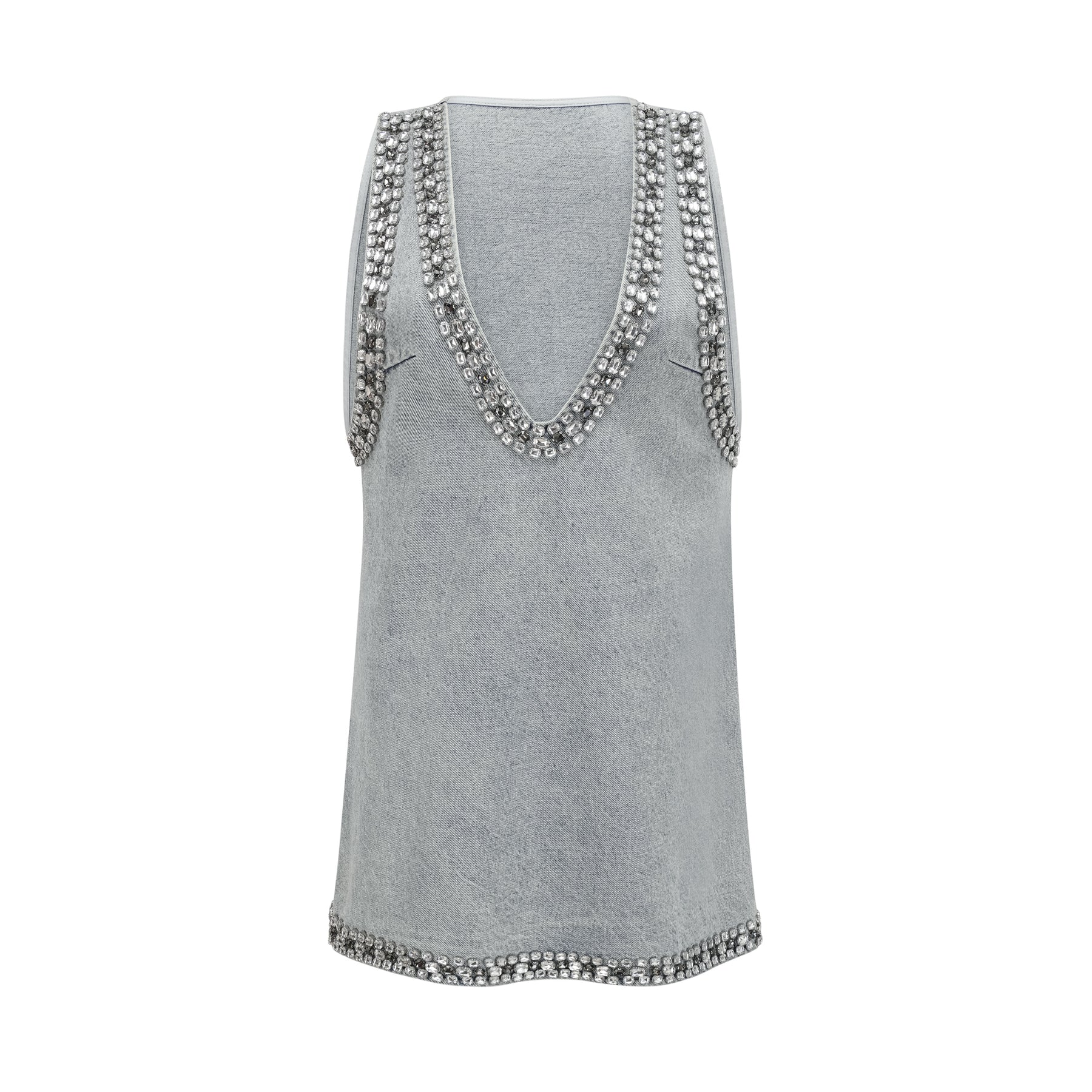 Denim Mini Dress with Rhinestone Trim and Decorative Buttons - Blue main image 0