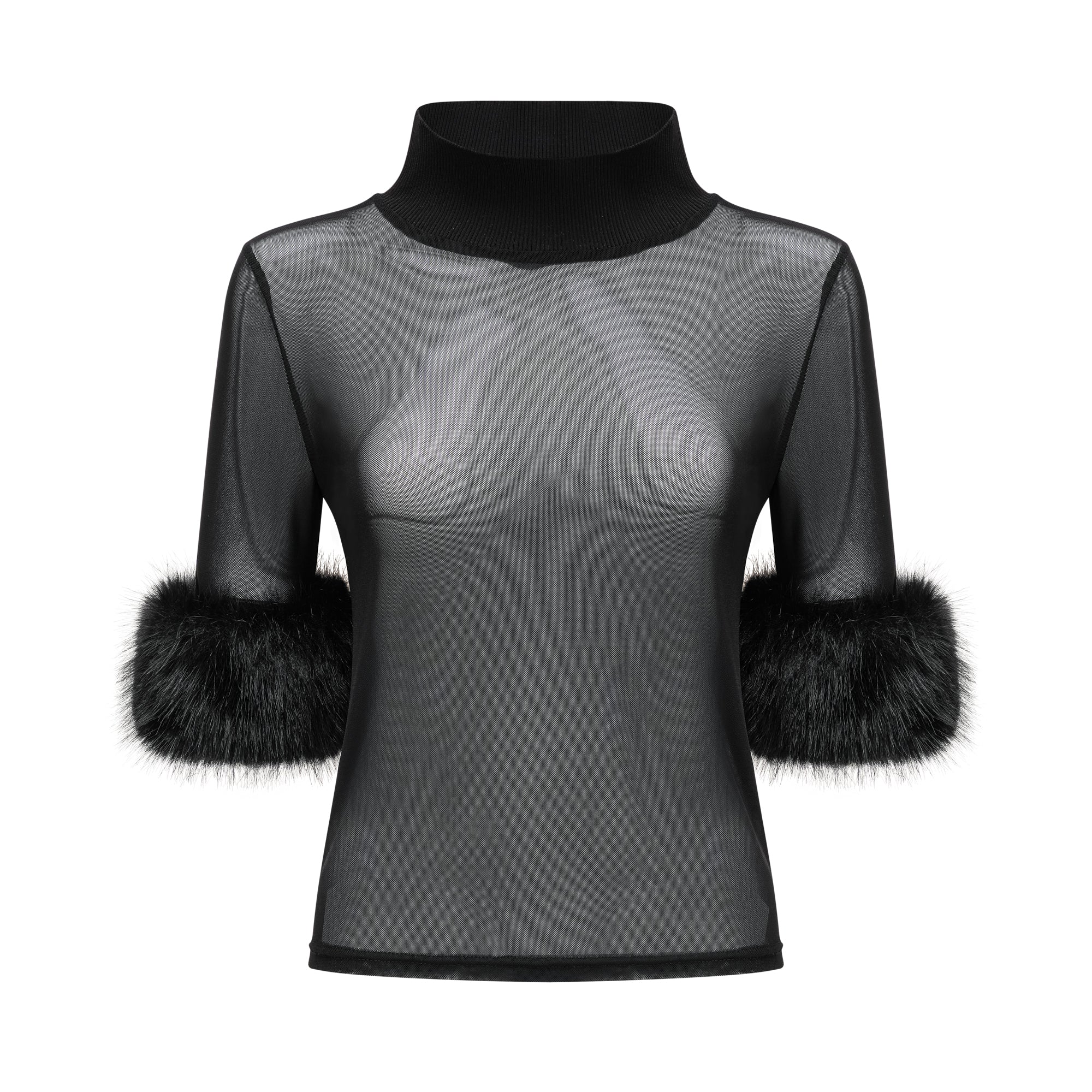 Ségolène black faux-fur tulle top