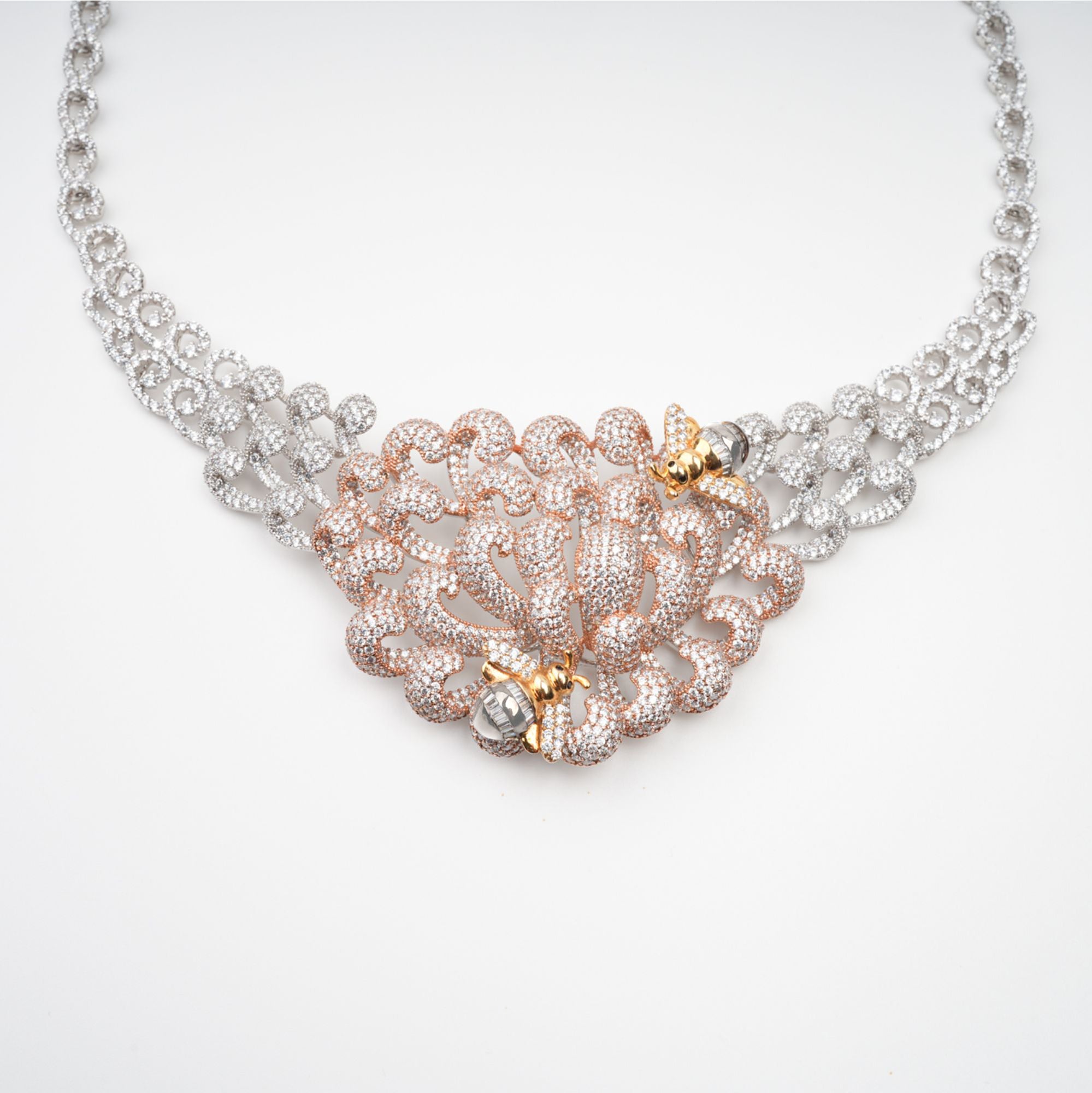 Anthemon Silver Tone Crystal Embellished Necklace