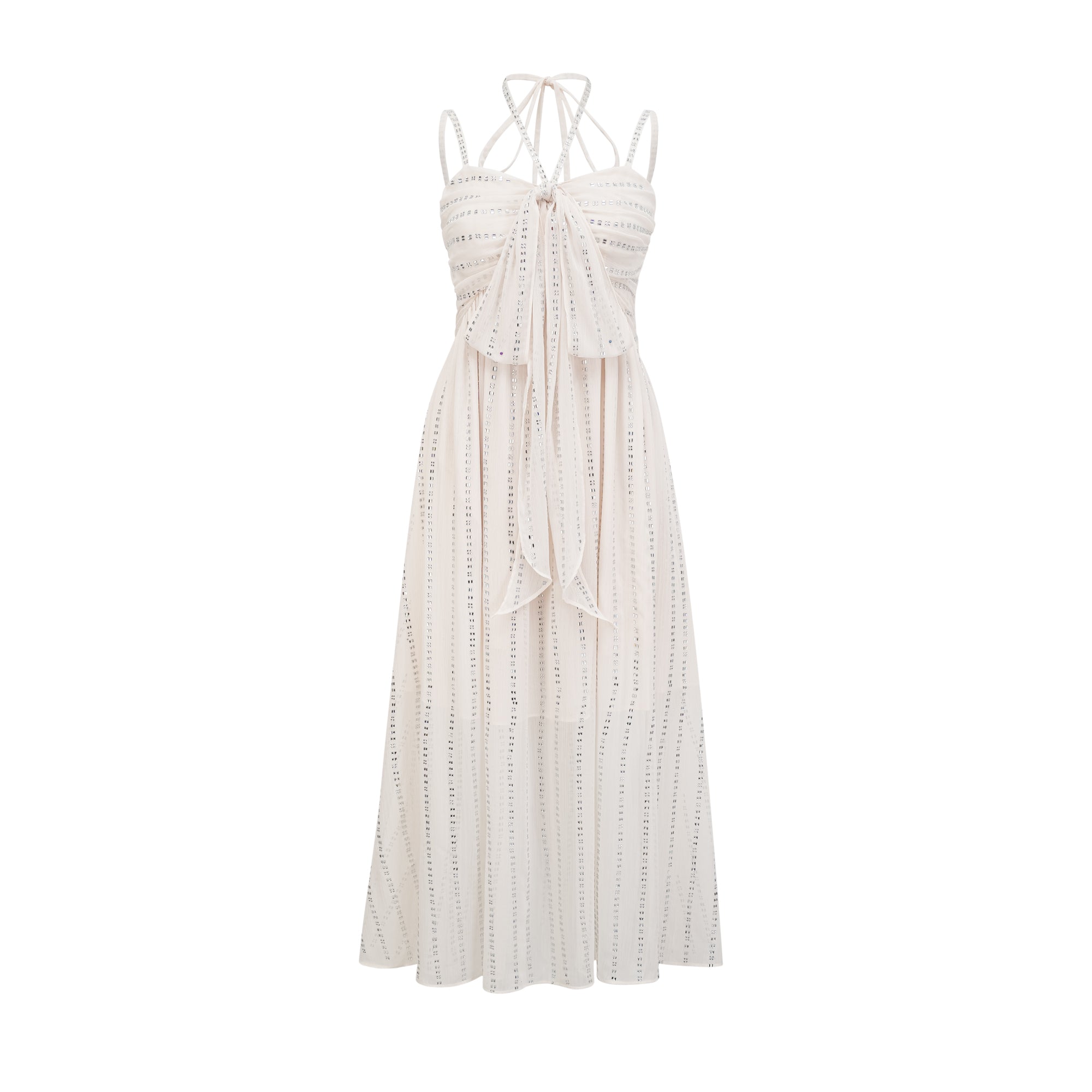 Adèle white pleated crystal-embellished midi dress