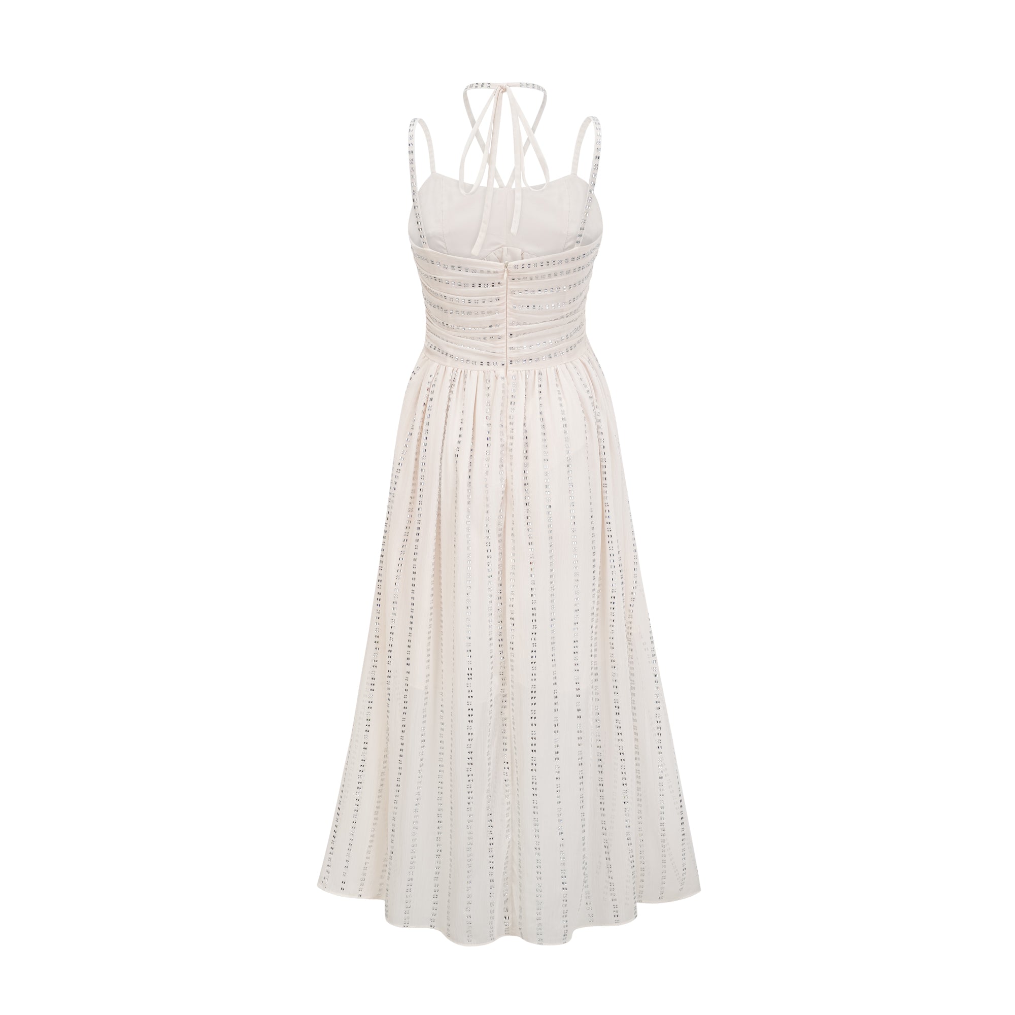 Adèle white pleated crystal-embellished midi dress