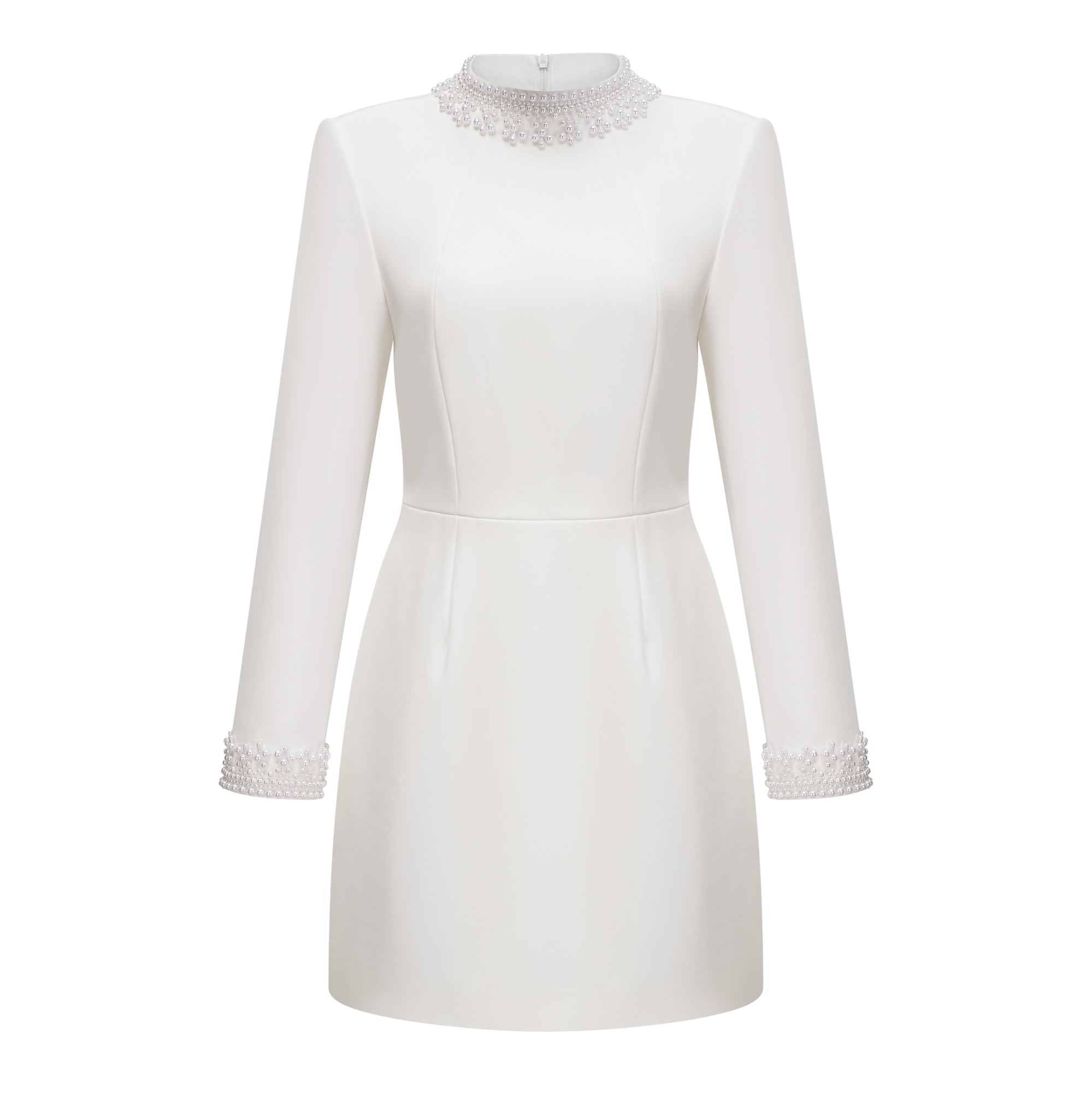 فستان بيرناديت الأبيض القصير من اللؤلؤ الصناعي