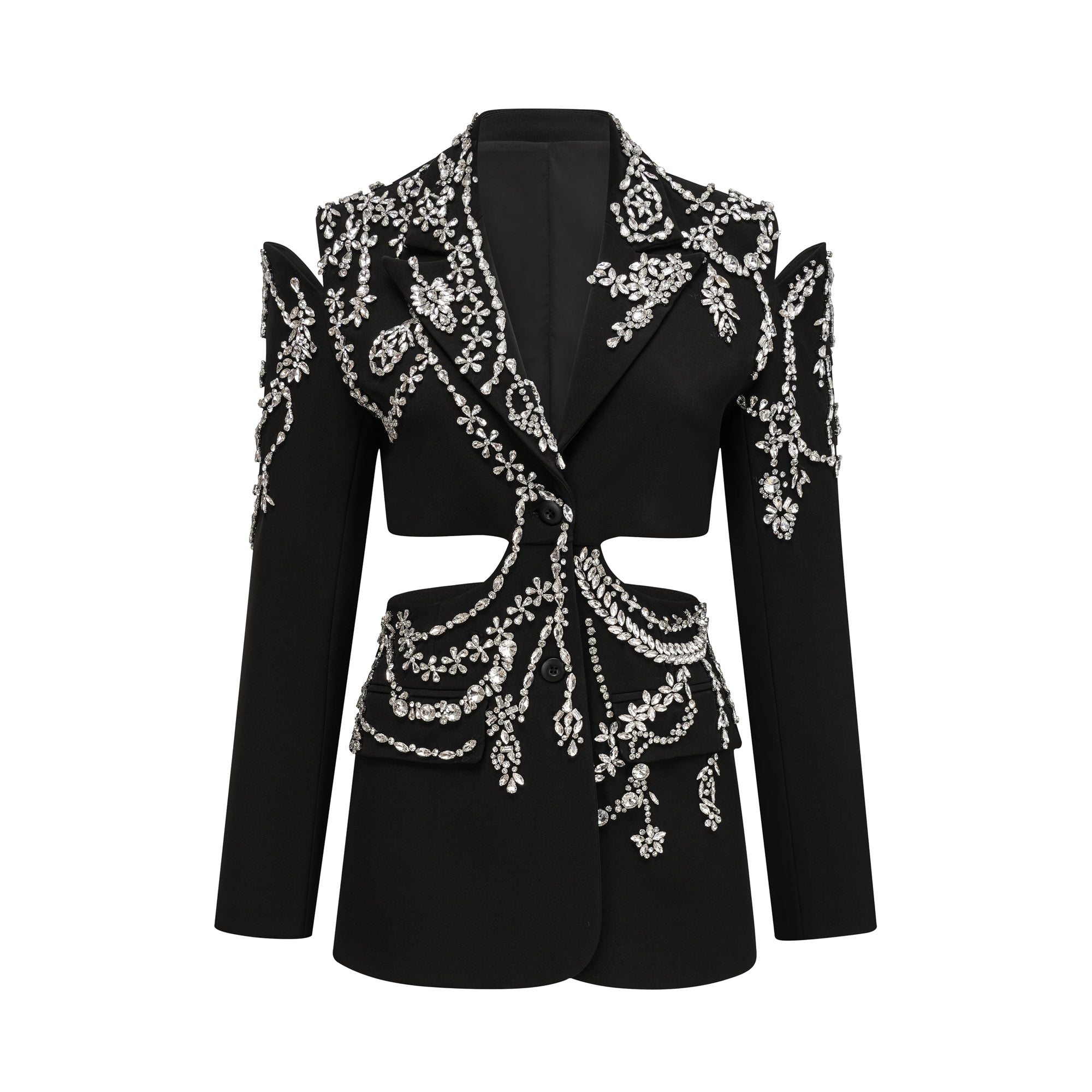 Audrey black crystal-embellished cut-out jacket