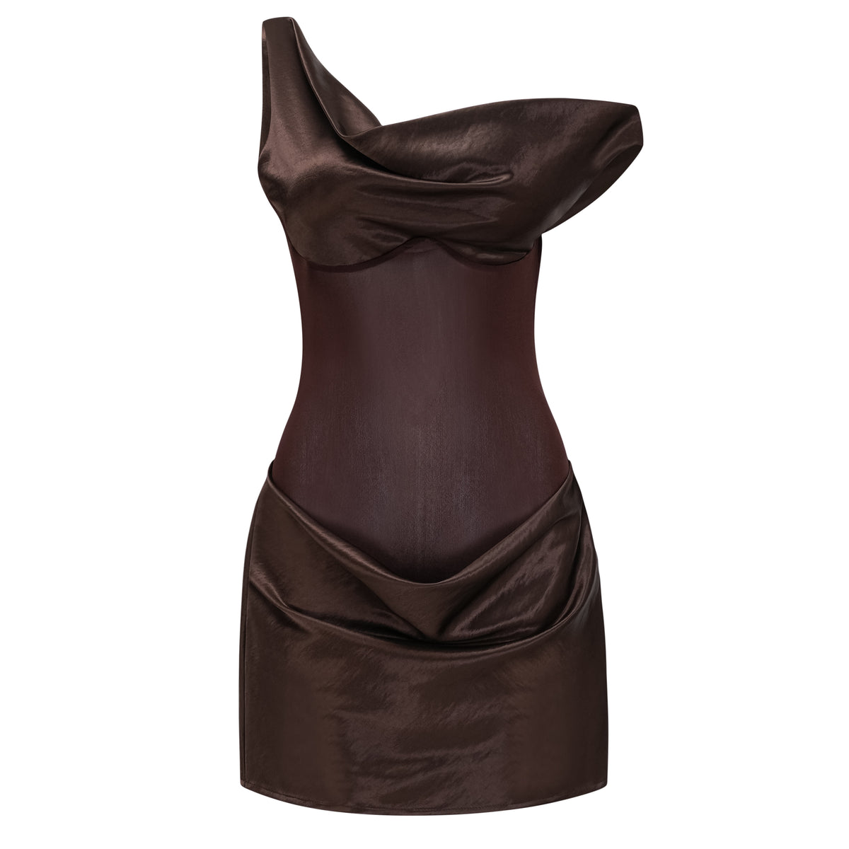 Pernilla Brown One Shoulder Satin Mini Dress (Final Sale-US Only), XS / Brown