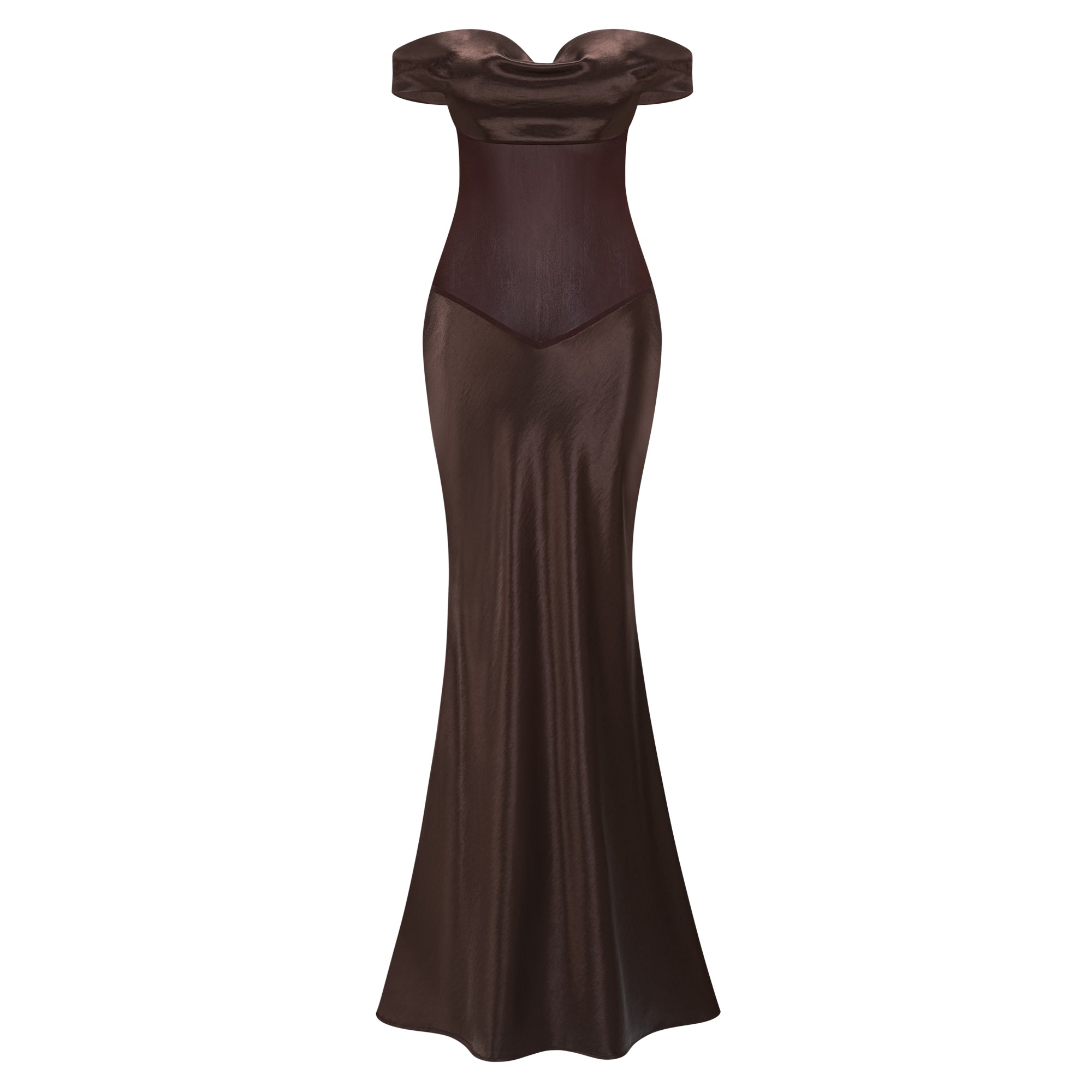 Gitta Brown Off Shoulder Satin Maxi Gown