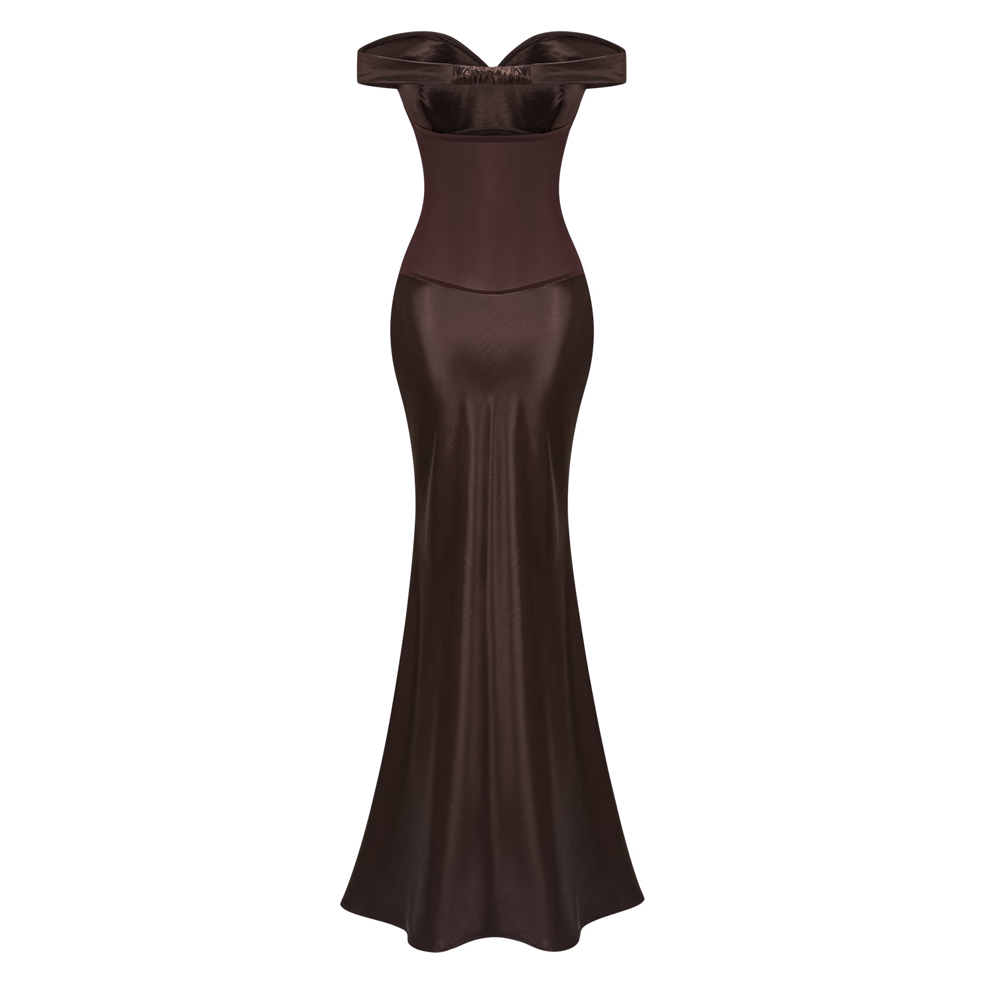 Gitta Brown Off Shoulder Satin Maxi Gown
